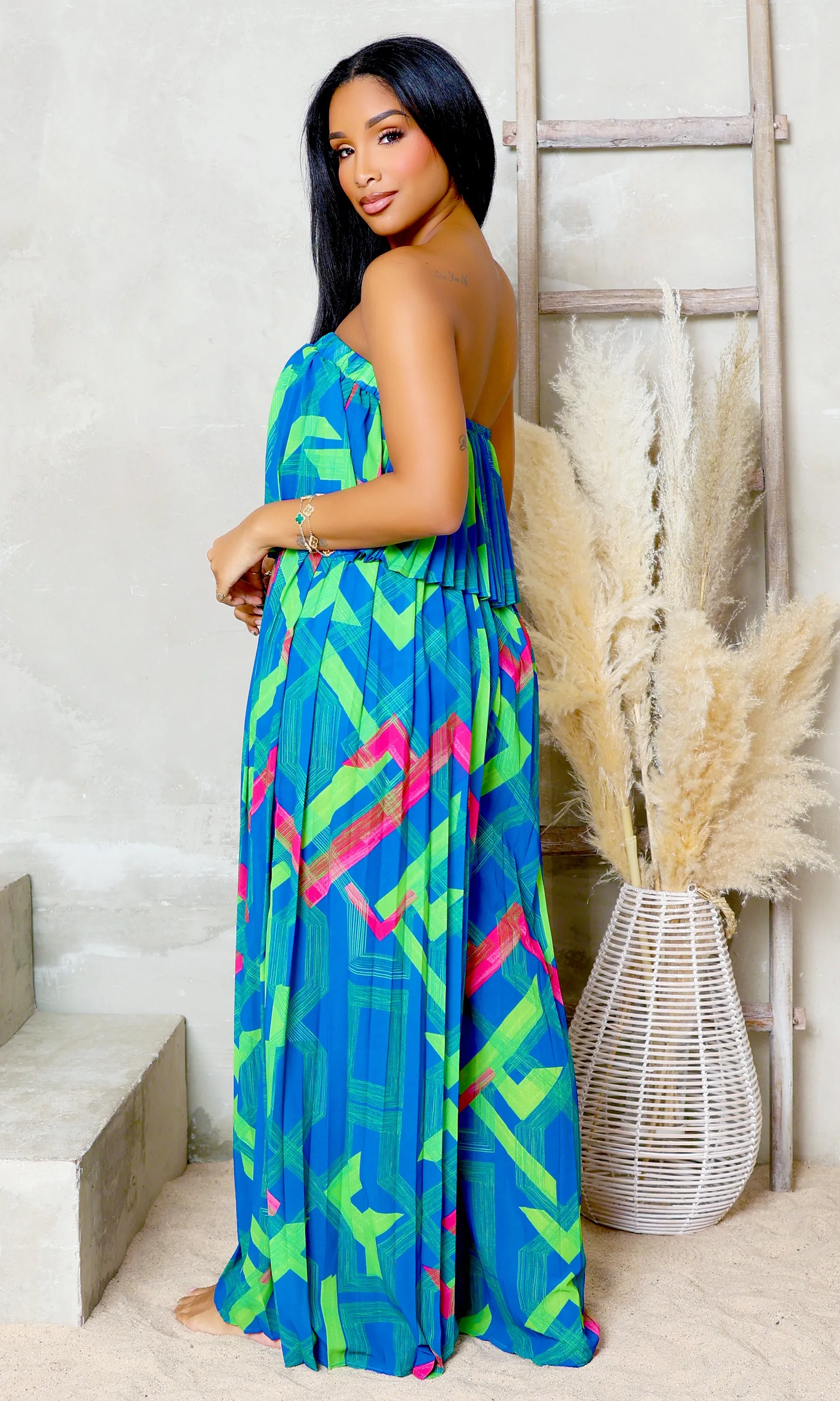 Meadow Whispers Pleated Jumpsuit - Blue FINAL SALE