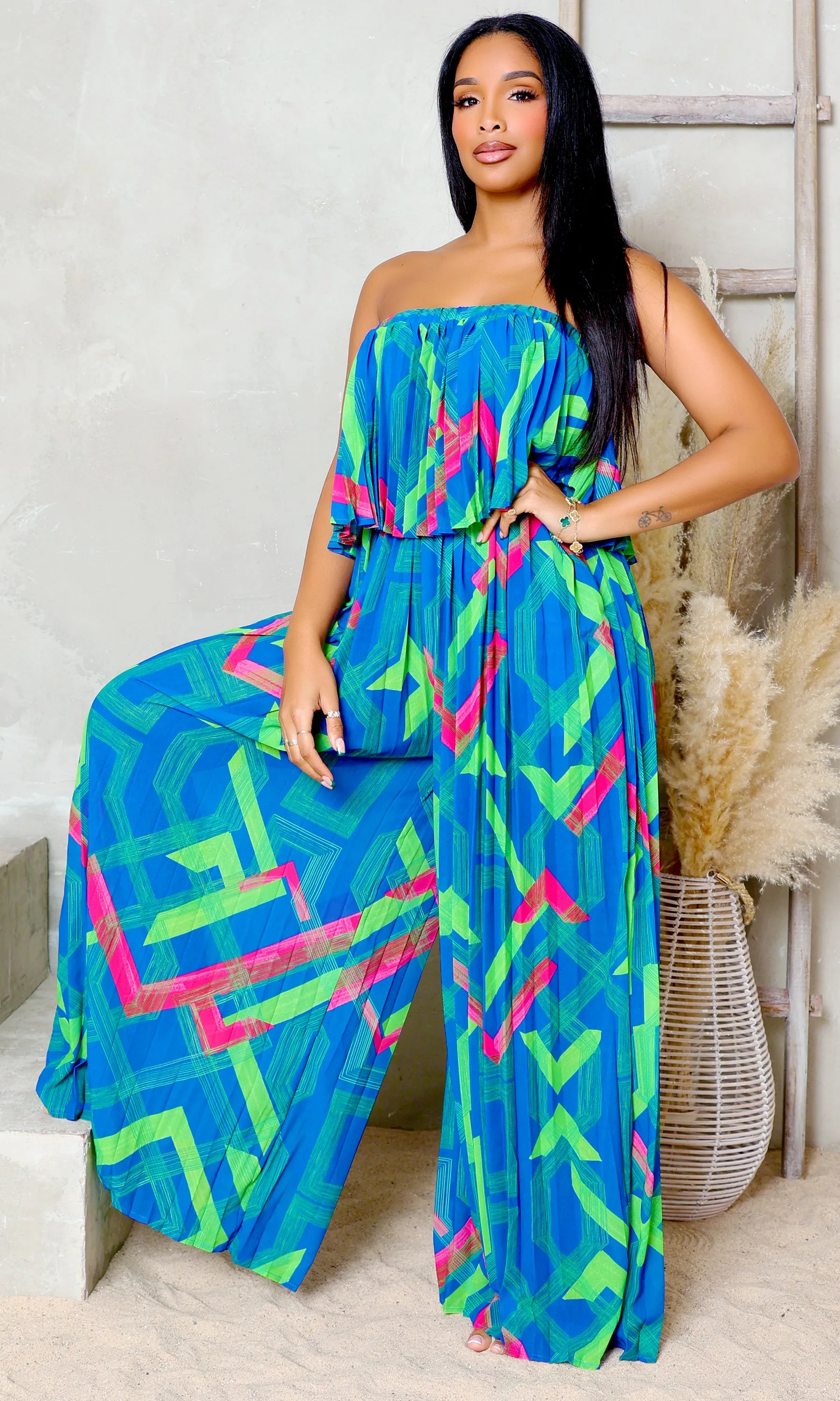 Meadow Whispers Pleated Jumpsuit - Blue FINAL SALE