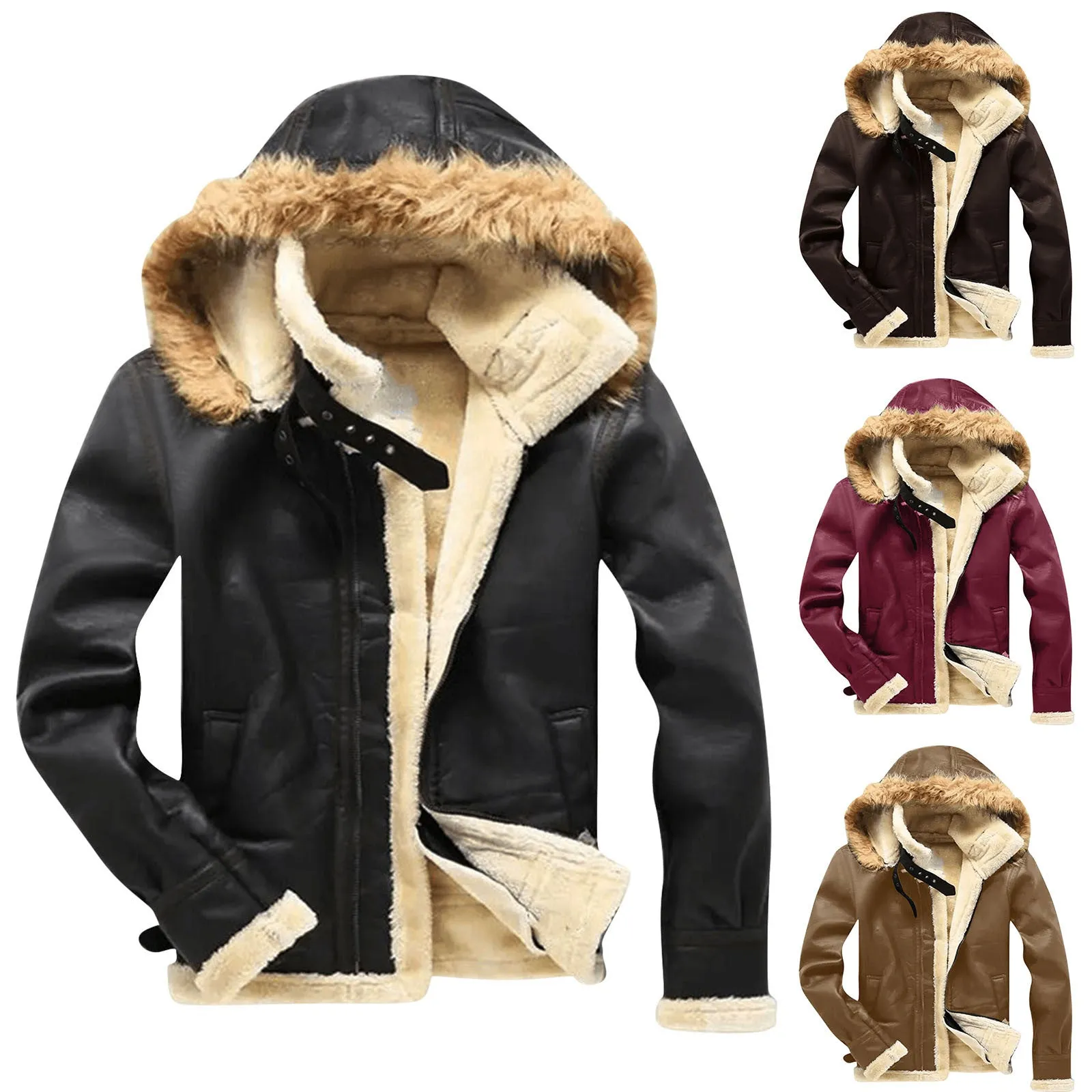 Men's Autumn Fashion Handsome Leather Jacket Winter New Fleece Plush Motorcycle Jacket Mens Sheepskin Fur Pilot Jackets Parka