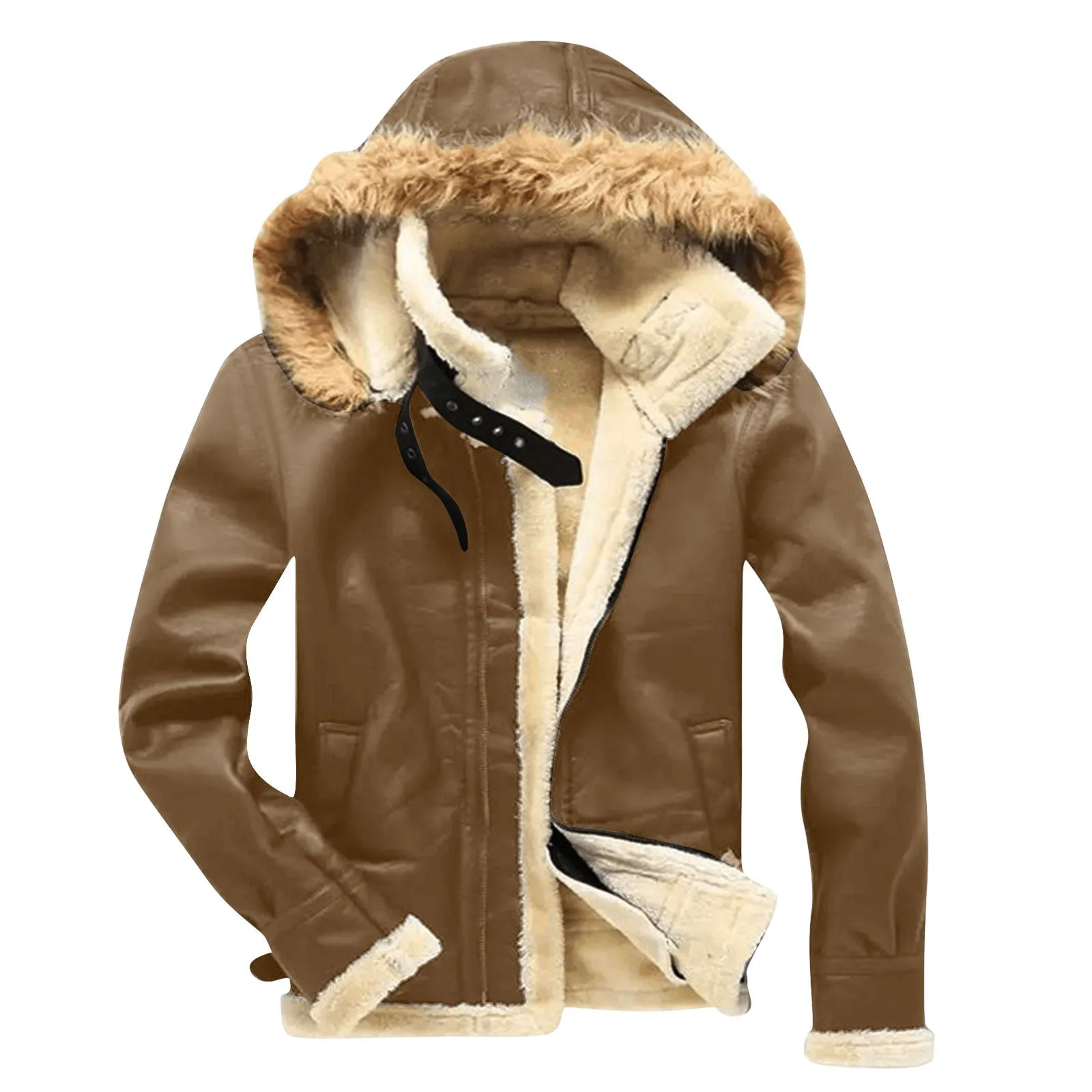 Men's Autumn Fashion Handsome Leather Jacket Winter New Fleece Plush Motorcycle Jacket Mens Sheepskin Fur Pilot Jackets Parka