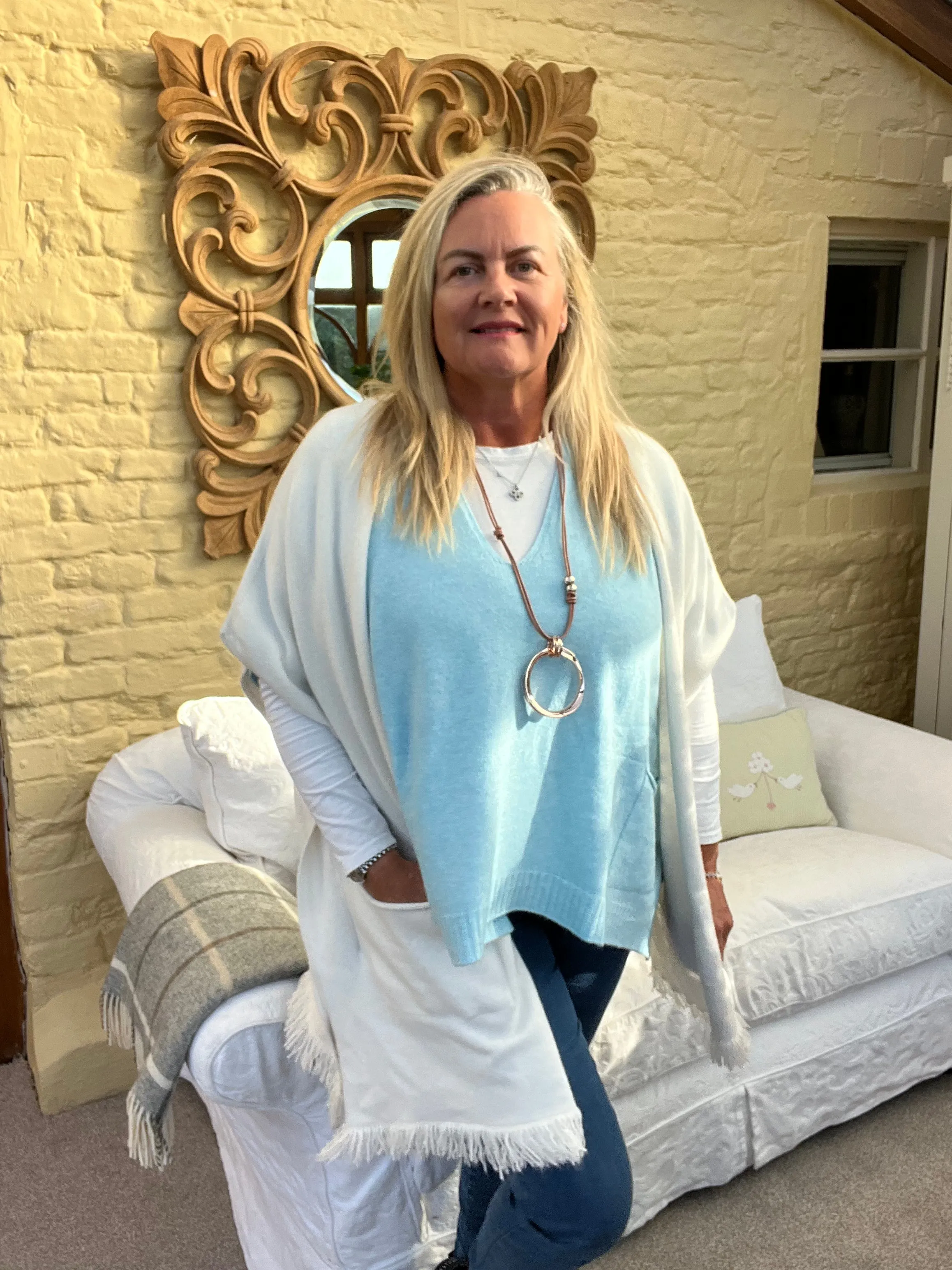 Milan V-Neck Batwing Short Sleeves Jumper Aqua