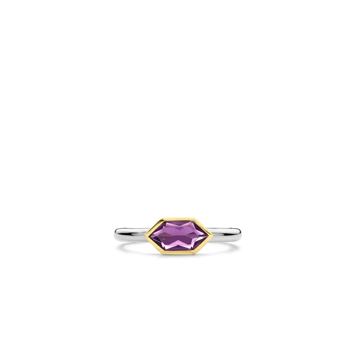 Milano Purple Geometric Stone Ring - Silver/Gold - 12312PU