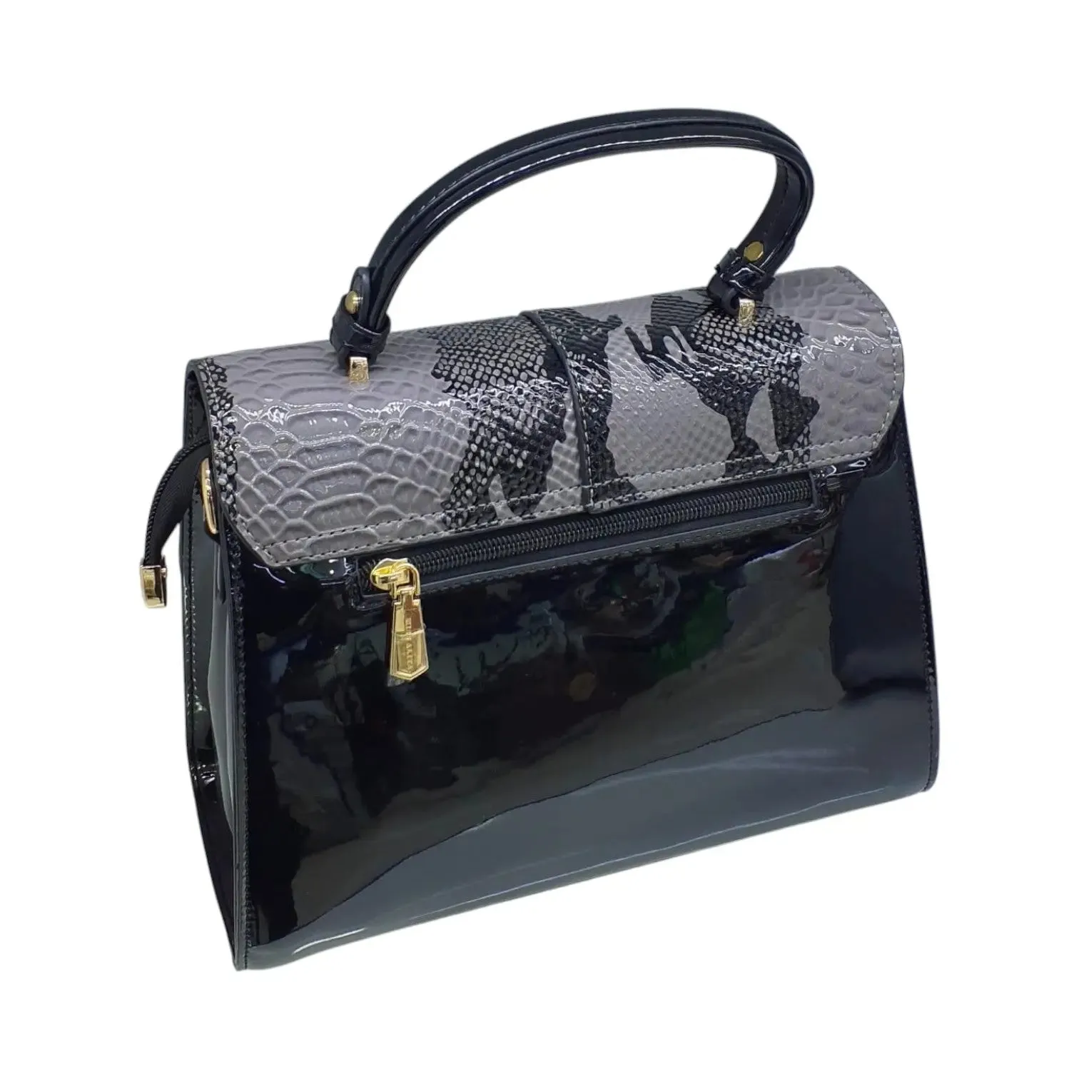 Miss Alita Womens Leather Satchel Bag with Snake Print Accent