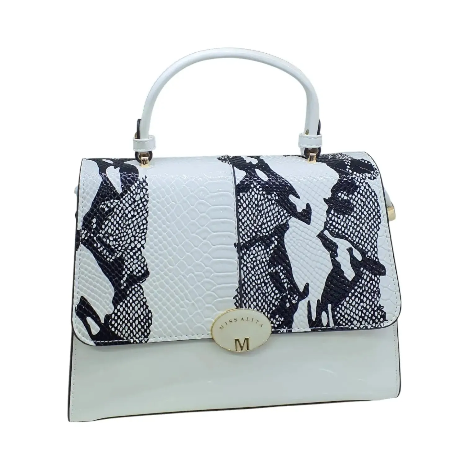 Miss Alita Womens Leather Satchel Bag with Snake Print Accent
