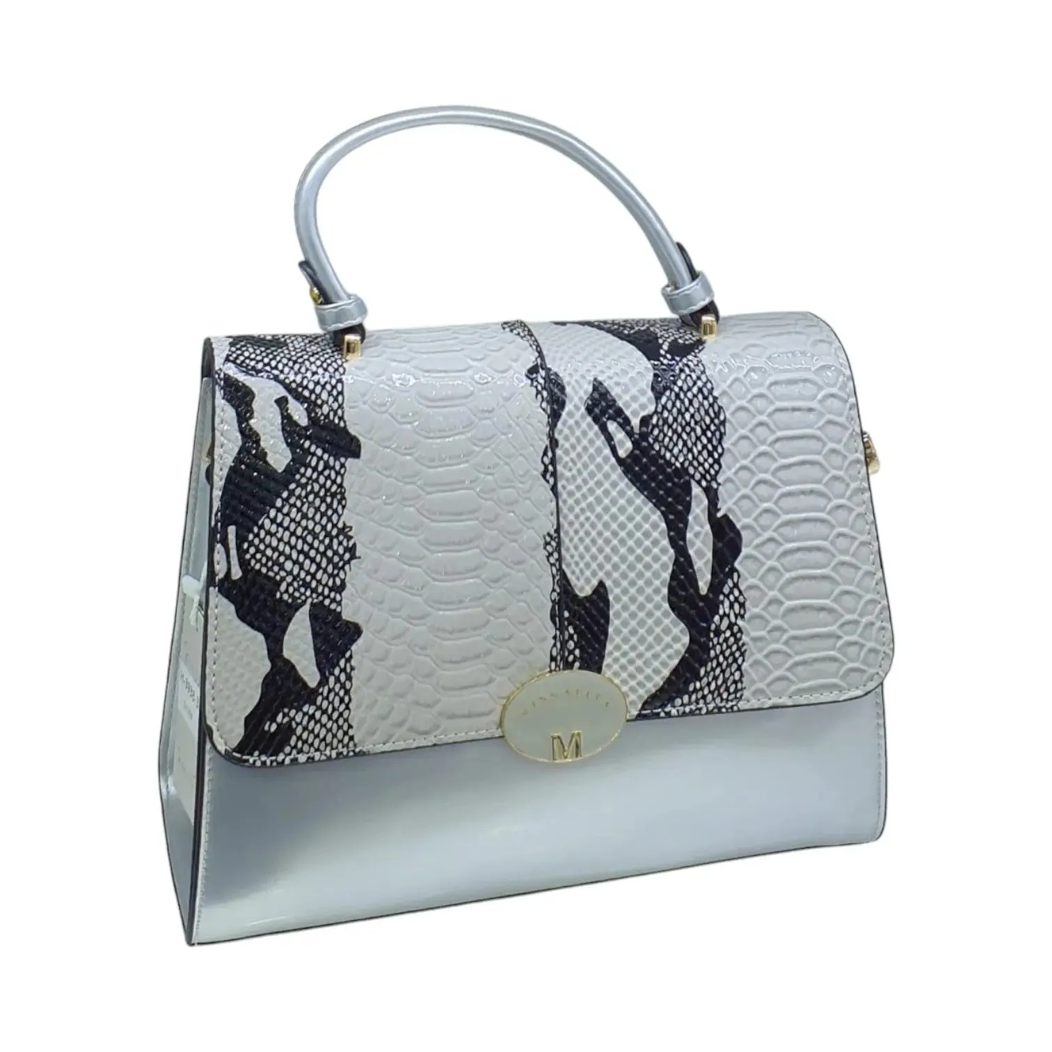 Miss Alita Womens Leather Satchel Bag with Snake Print Accent