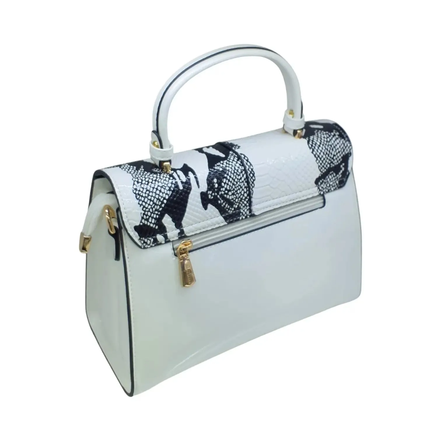 Miss Alita Womens Leather Satchel Bag with Snake Print Accent