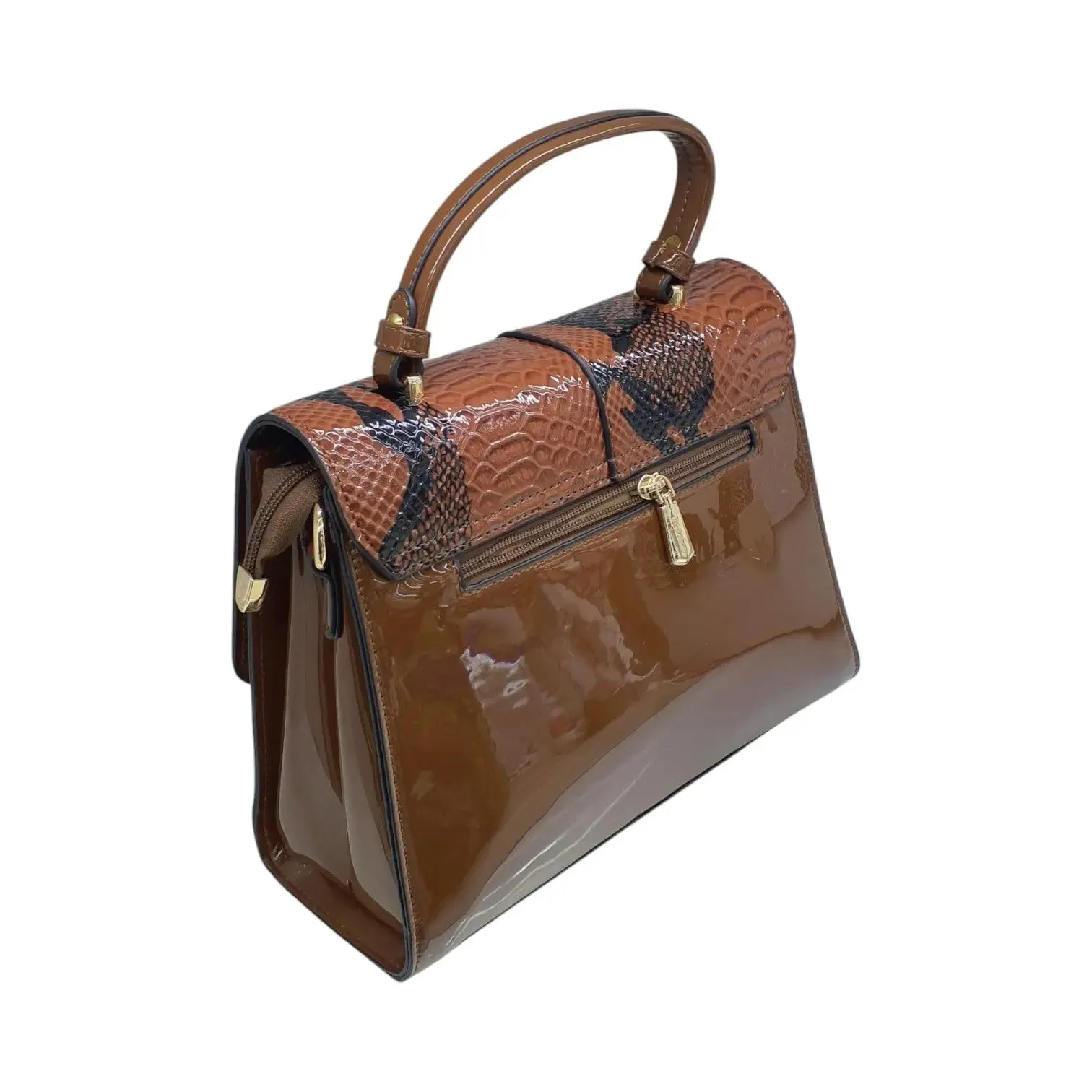 Miss Alita Womens Leather Satchel Bag with Snake Print Accent