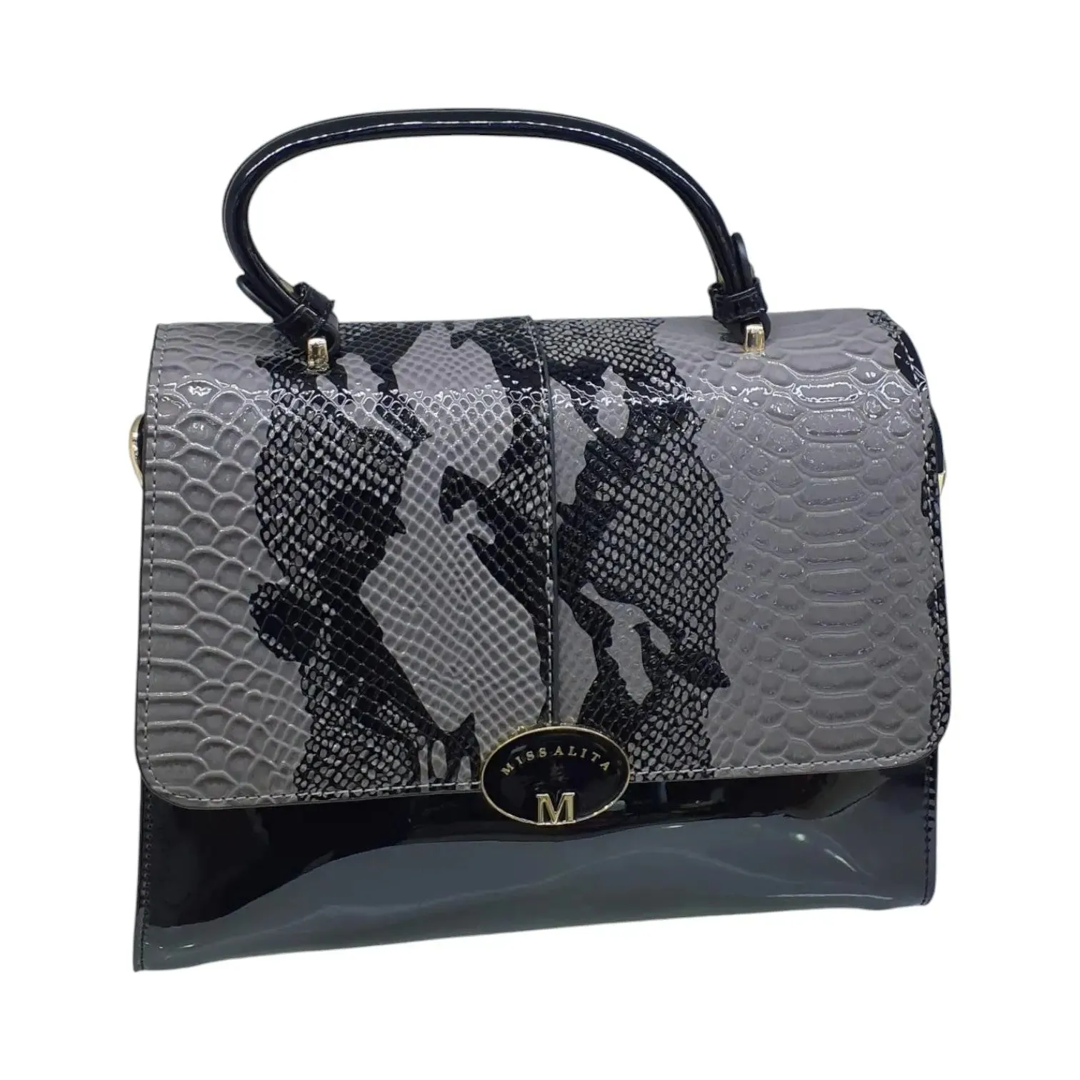 Miss Alita Womens Leather Satchel Bag with Snake Print Accent