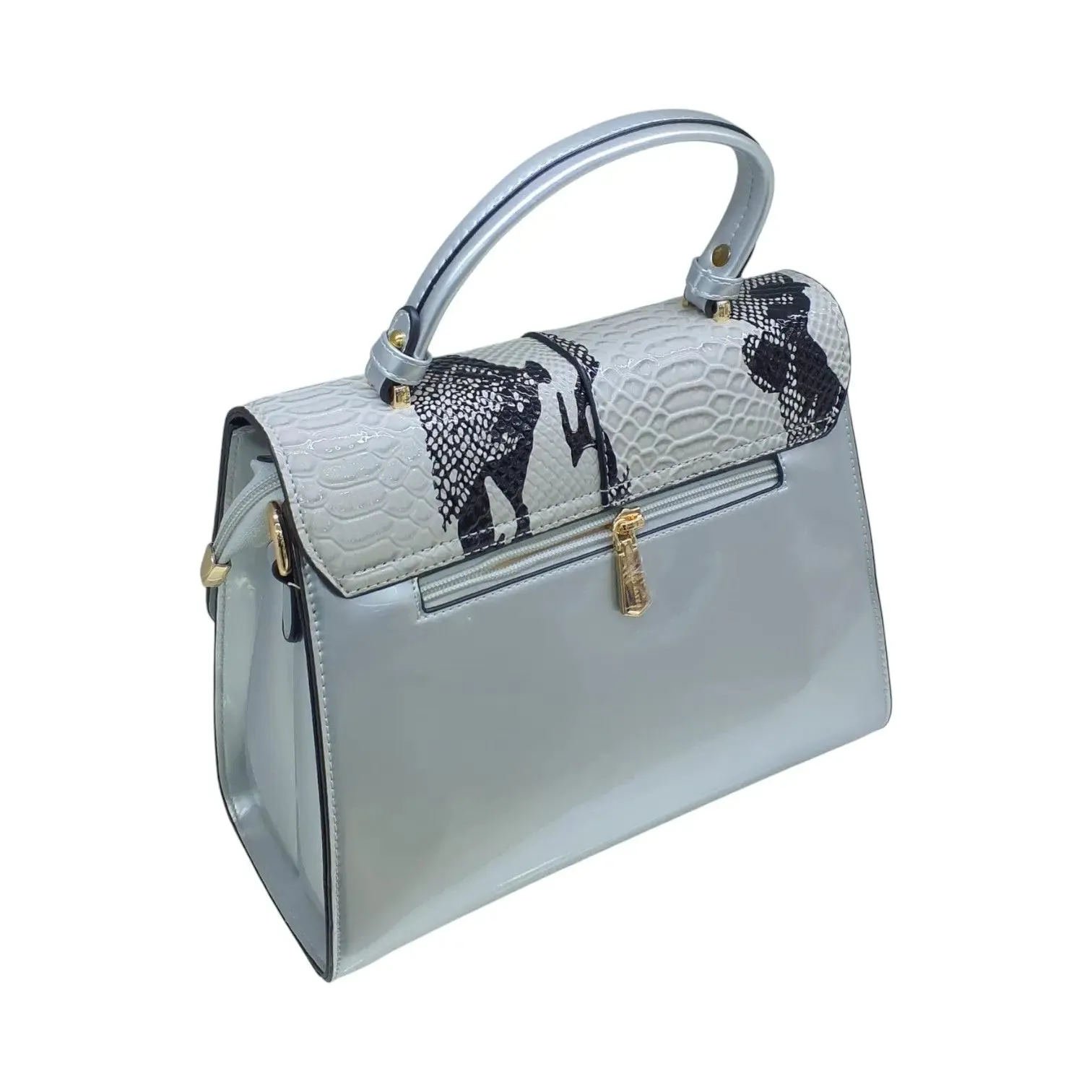 Miss Alita Womens Leather Satchel Bag with Snake Print Accent