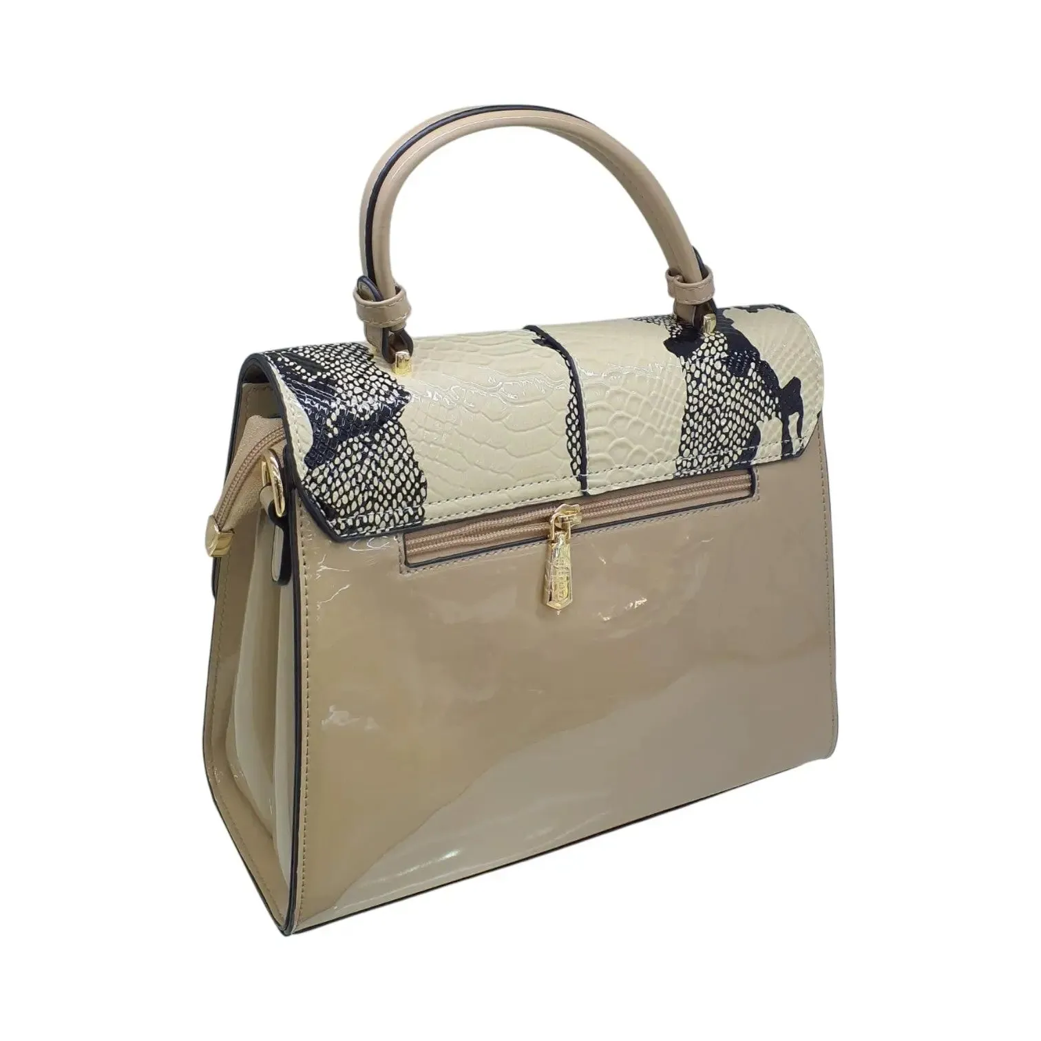 Miss Alita Womens Leather Satchel Bag with Snake Print Accent