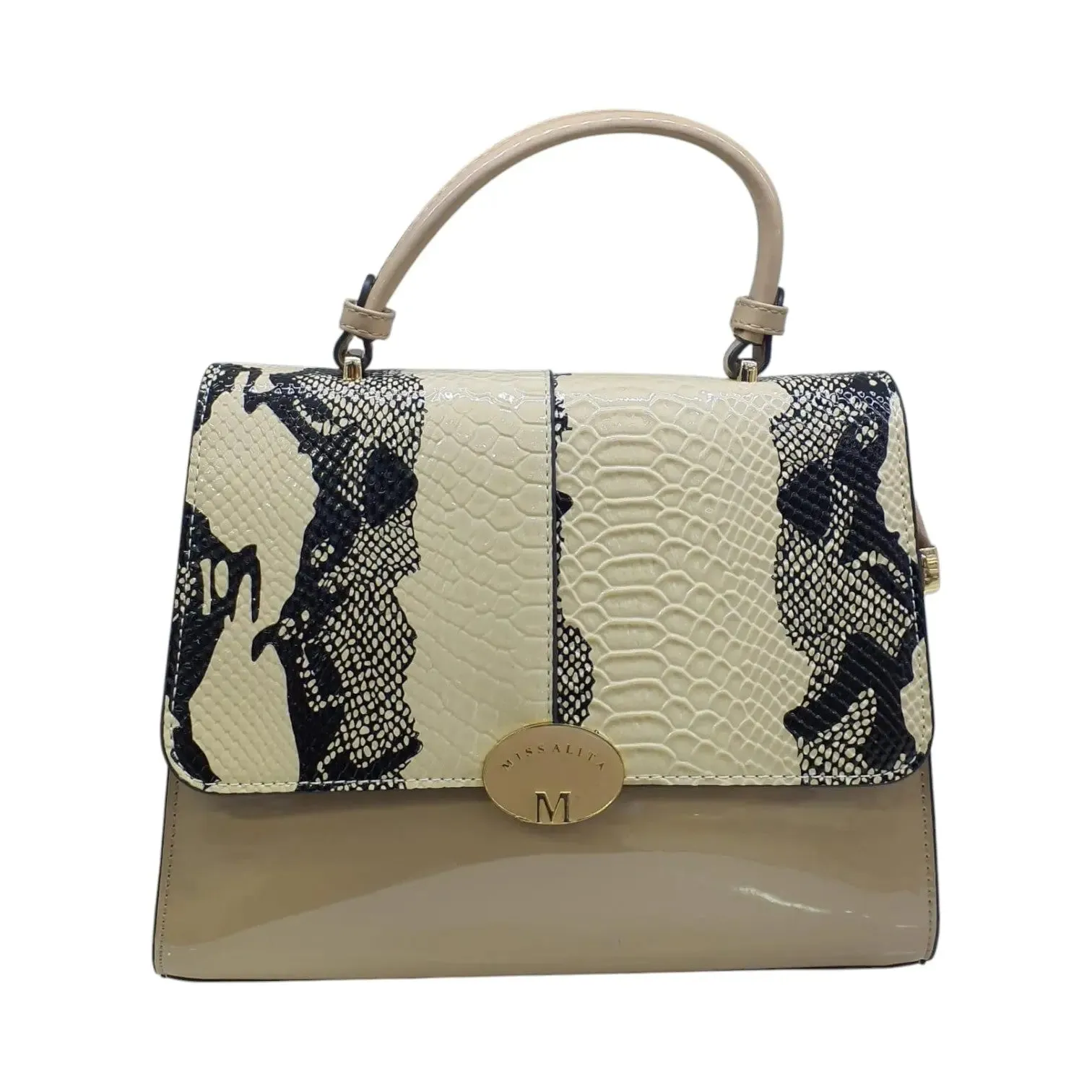Miss Alita Womens Leather Satchel Bag with Snake Print Accent