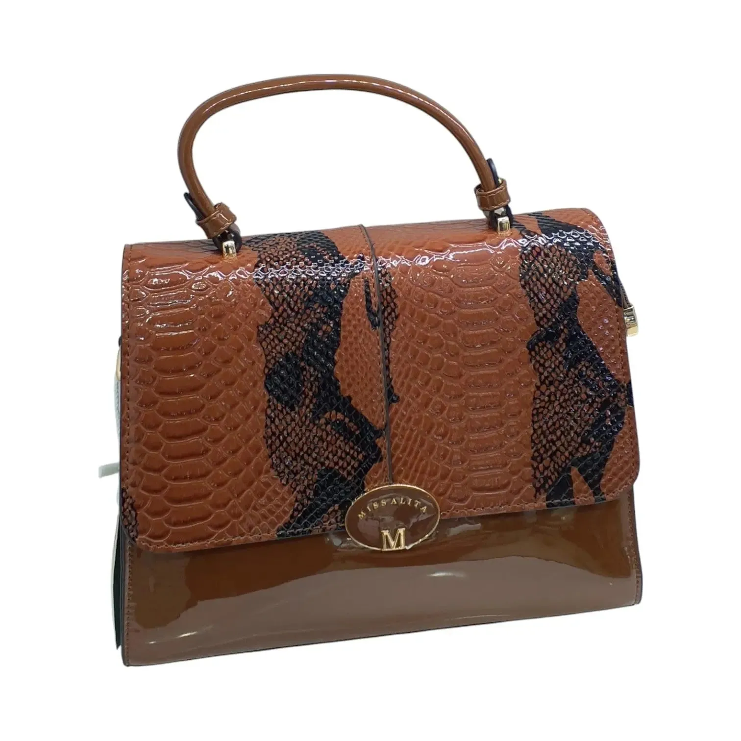Miss Alita Womens Leather Satchel Bag with Snake Print Accent