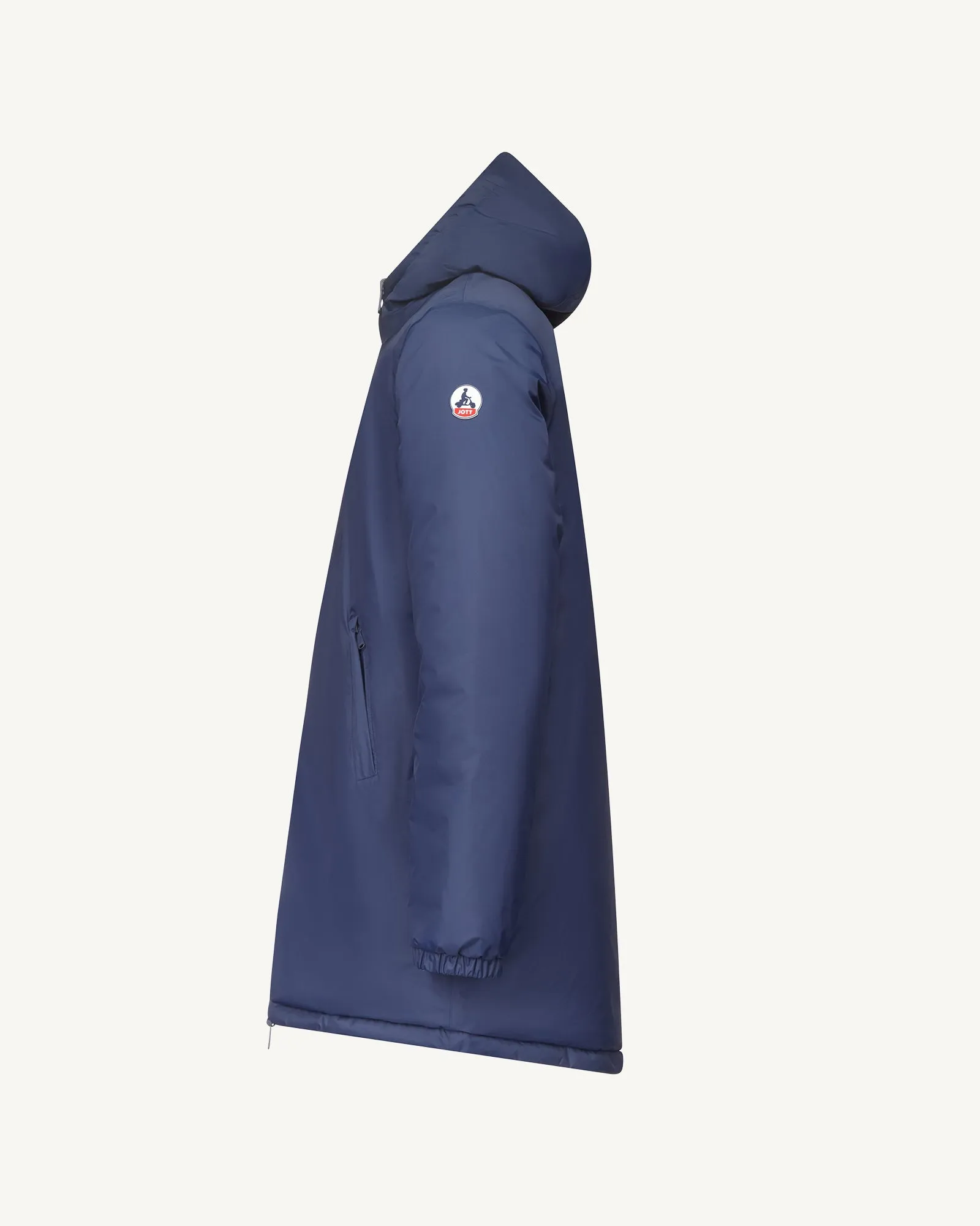 Navy Amsterdam long reversible hooded puffer jacket reversible hooded