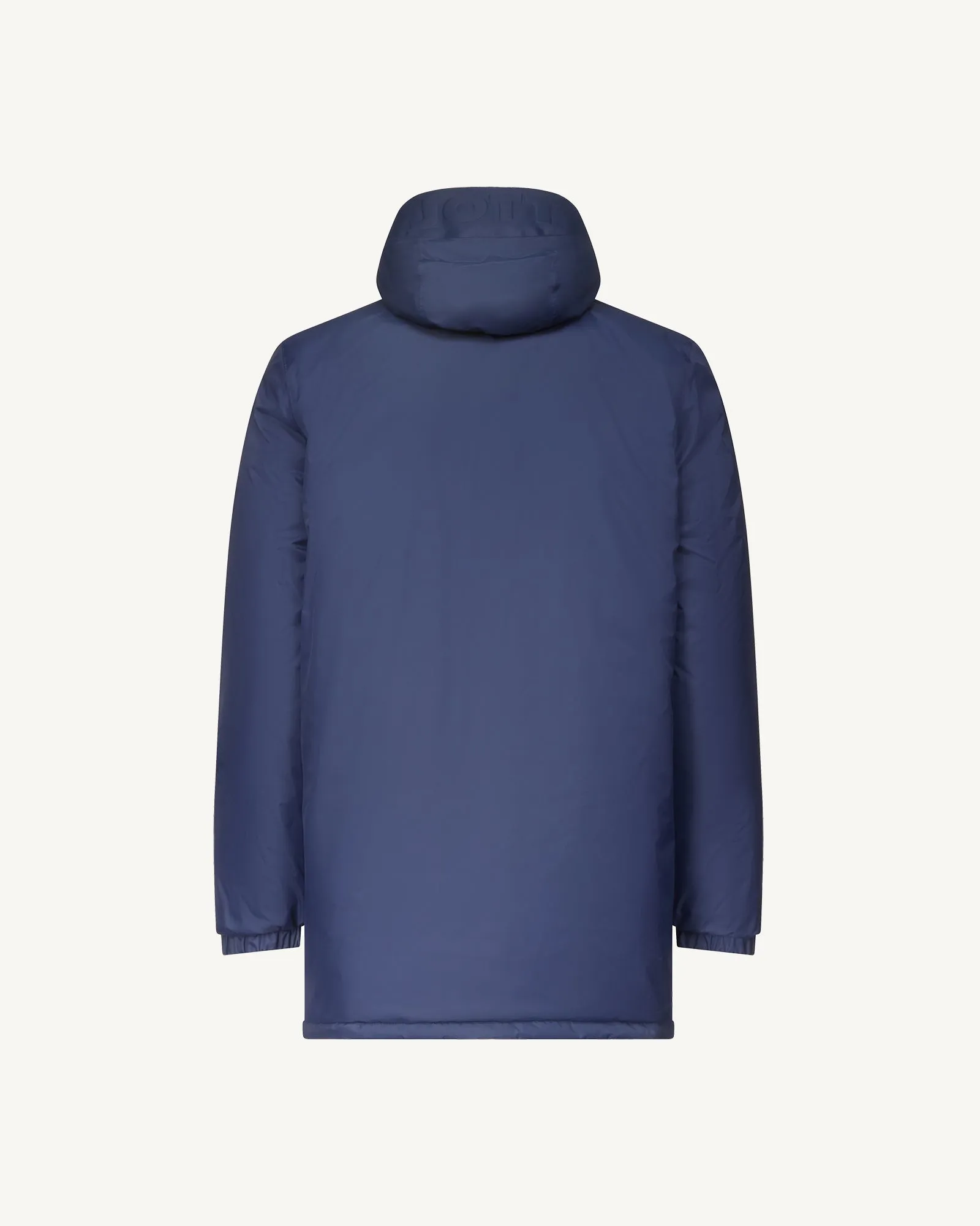 Navy Amsterdam long reversible hooded puffer jacket reversible hooded