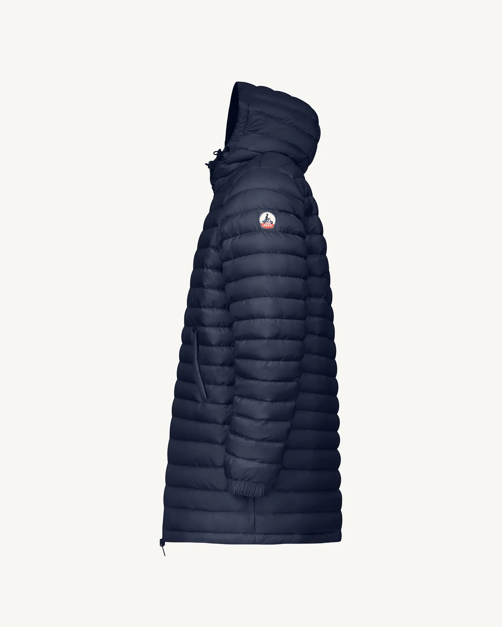 Navy Amsterdam long reversible hooded puffer jacket reversible hooded