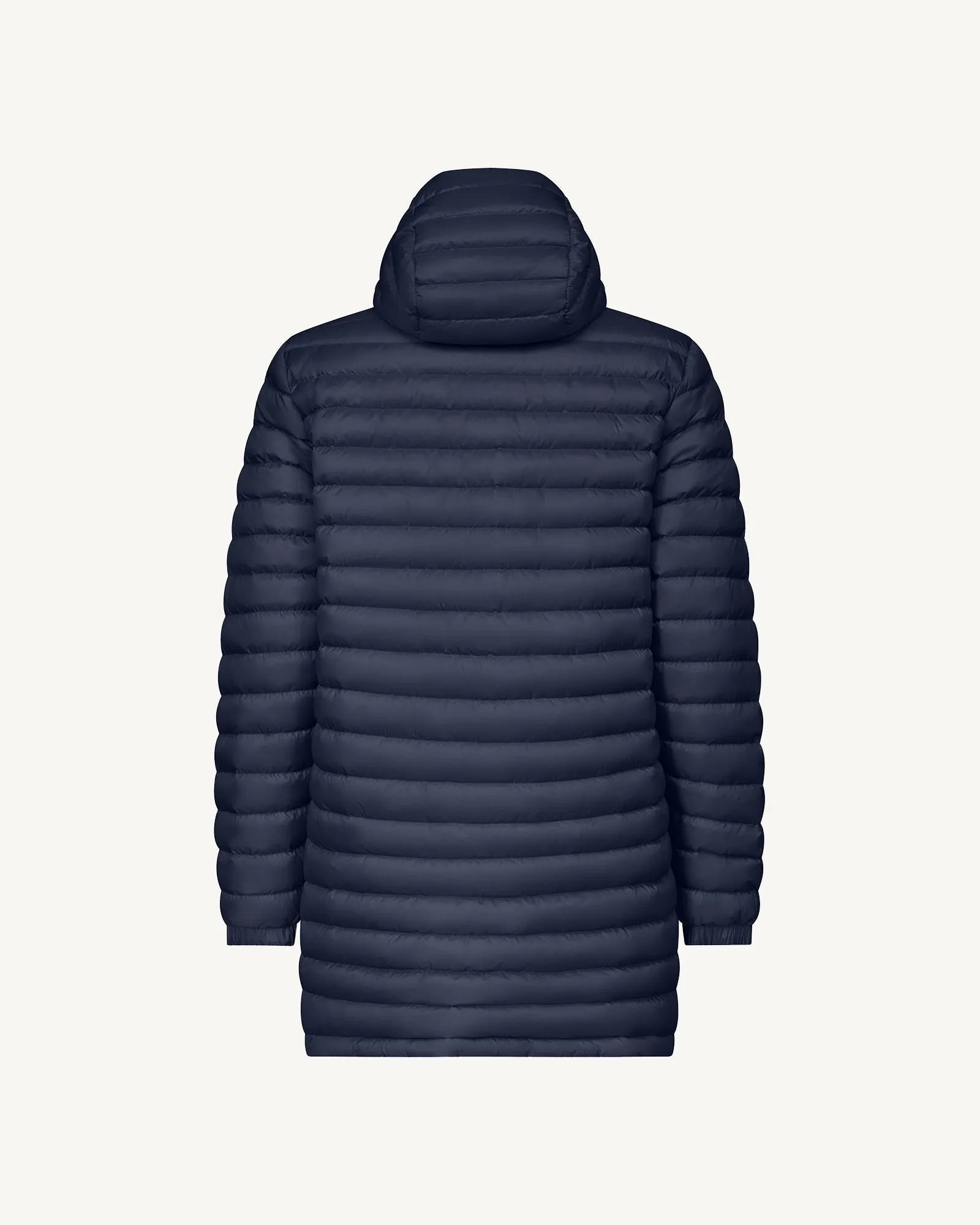 Navy Amsterdam long reversible hooded puffer jacket reversible hooded