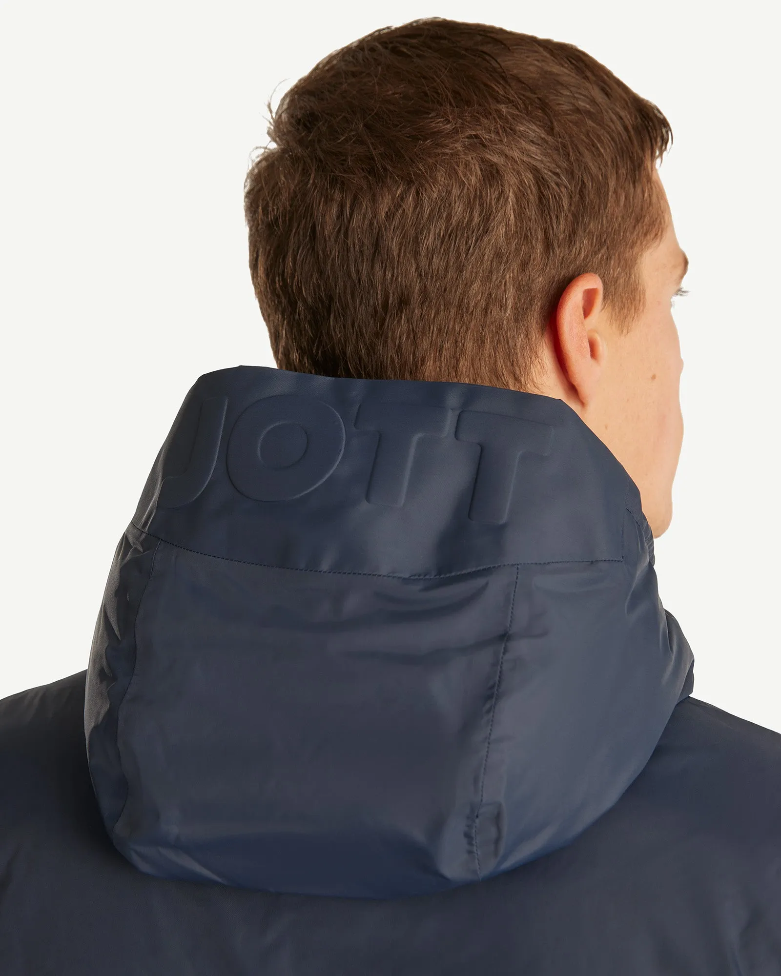 Navy Amsterdam long reversible hooded puffer jacket reversible hooded