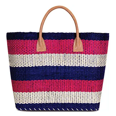 Navy cerise and white straw Handbag