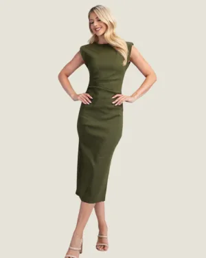 Olive Sleeveless Midi Dress