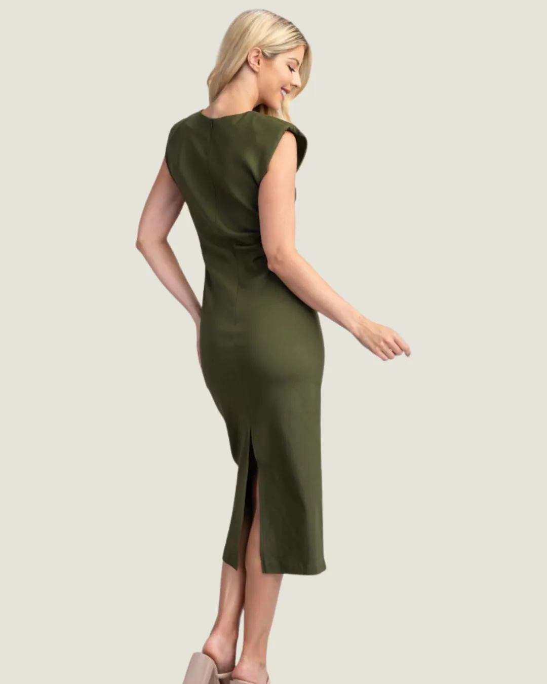 Olive Sleeveless Midi Dress