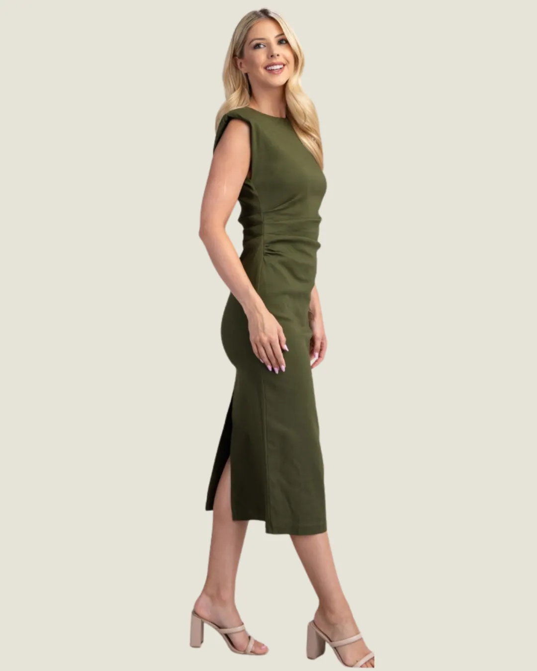 Olive Sleeveless Midi Dress