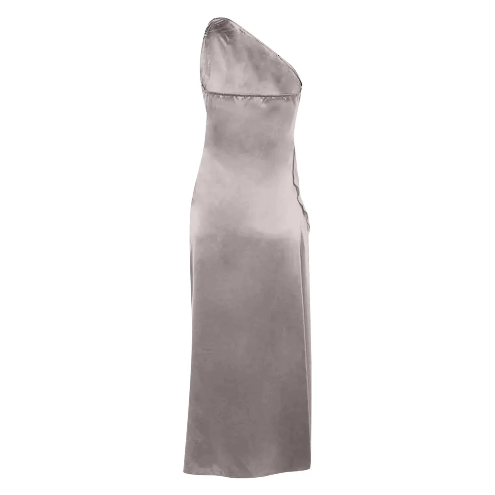 One Shoulder Shinning Silver Gray Slit Party Dress