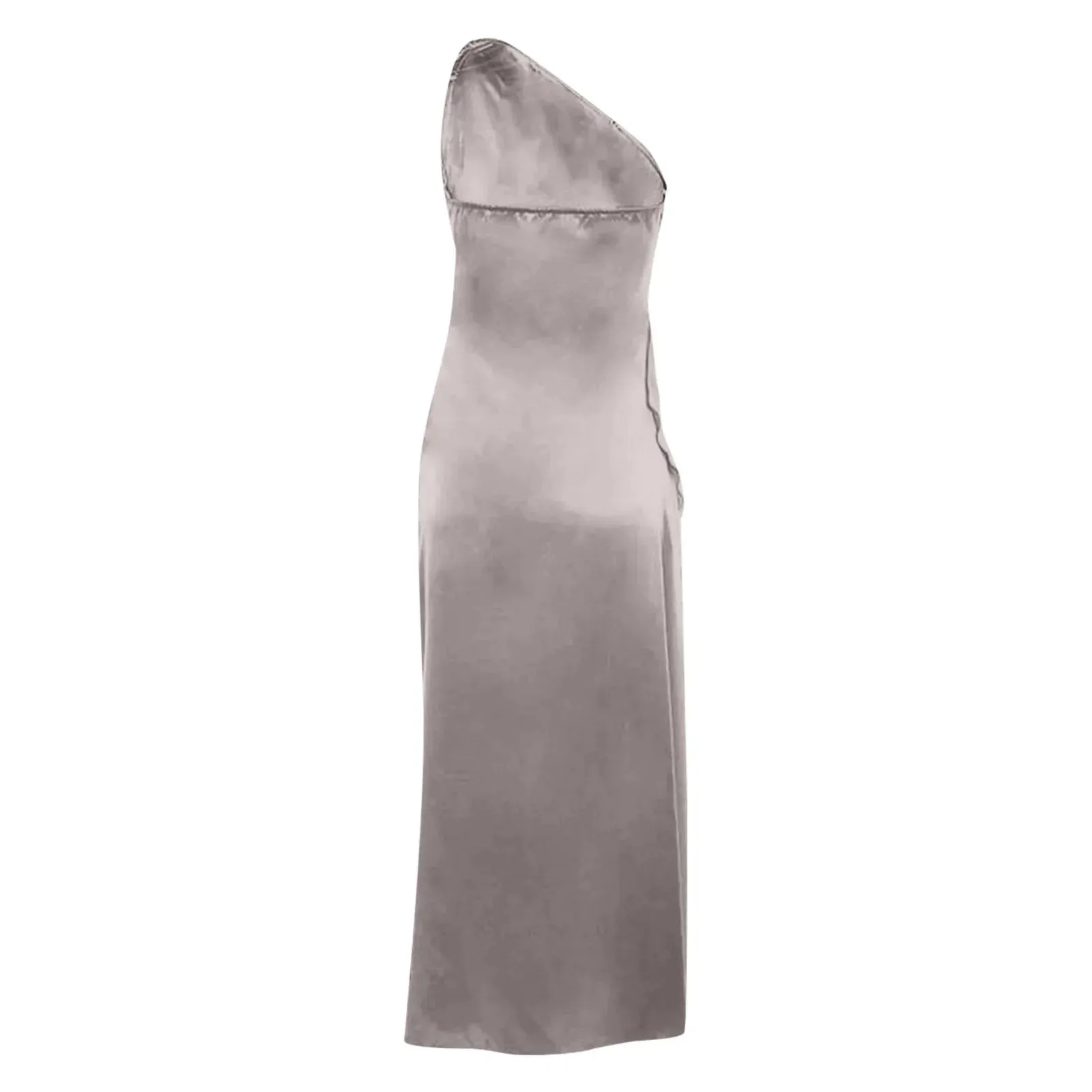 One Shoulder Shinning Silver Gray Slit Party Dress