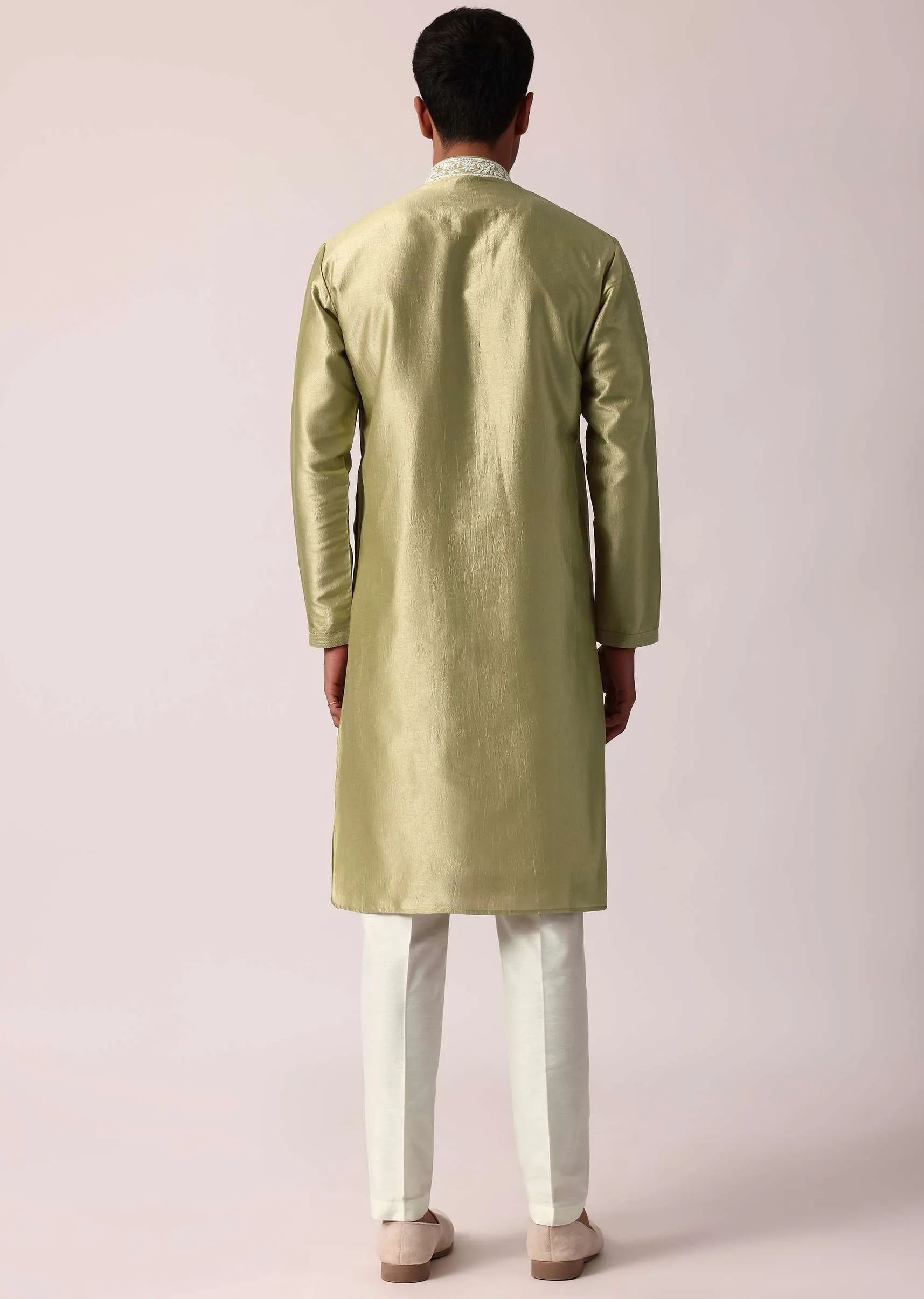 Opulent Gold Silk Kurta Set For Men
