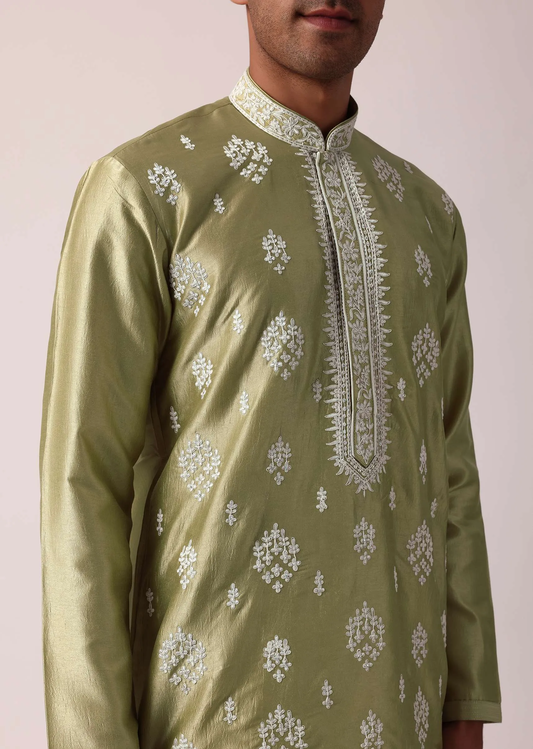 Opulent Gold Silk Kurta Set For Men