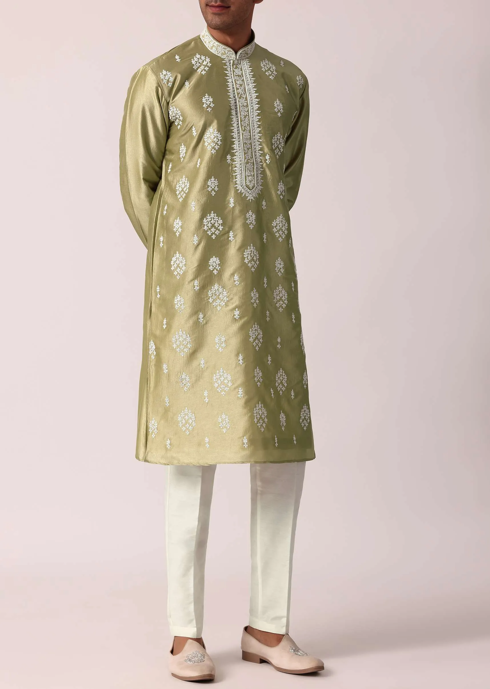 Opulent Gold Silk Kurta Set For Men
