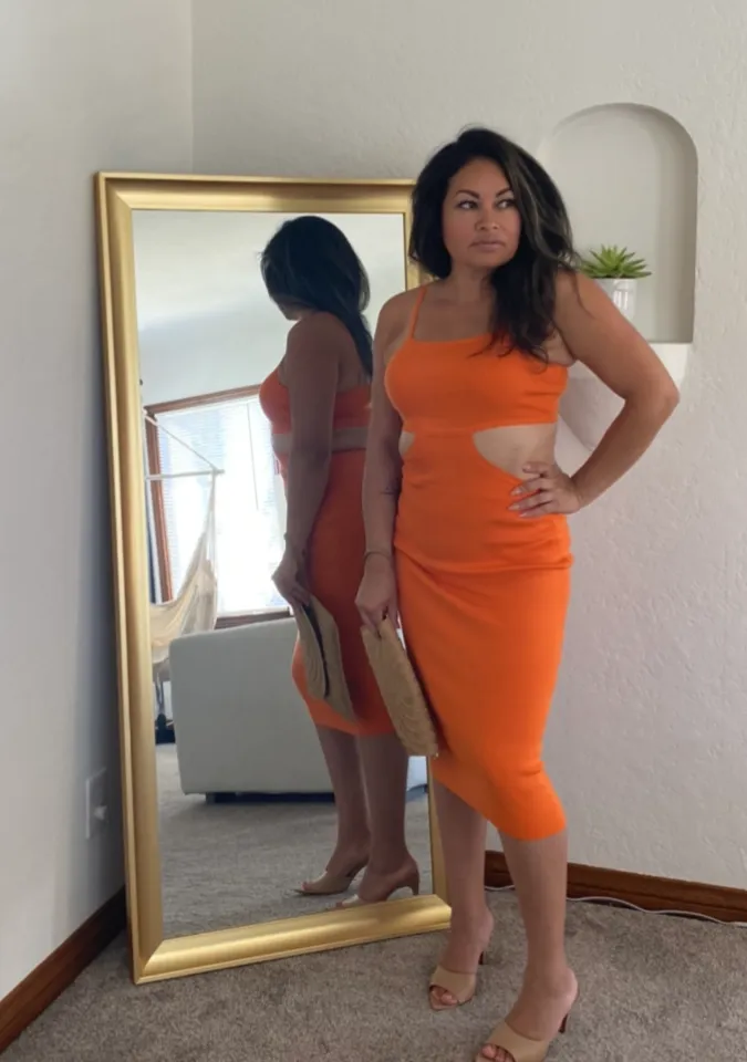 Orange Cut Out Midi Dress
