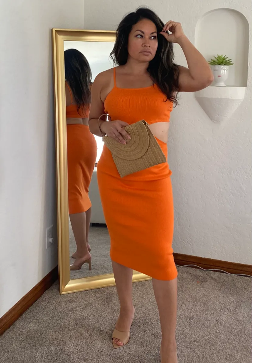 Orange Cut Out Midi Dress