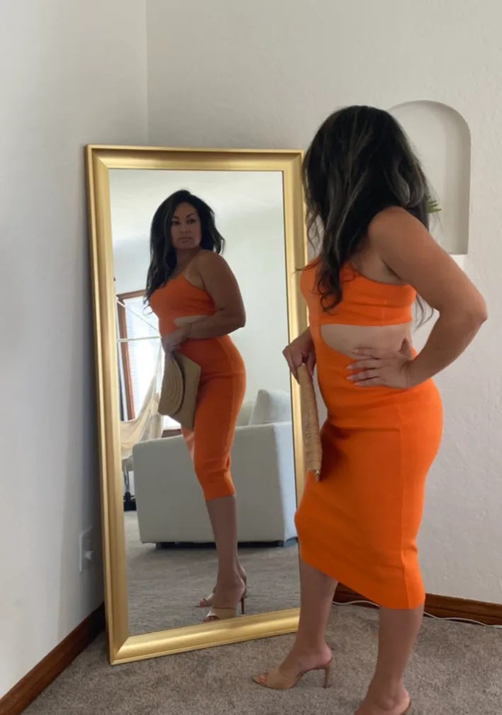 Orange Cut Out Midi Dress