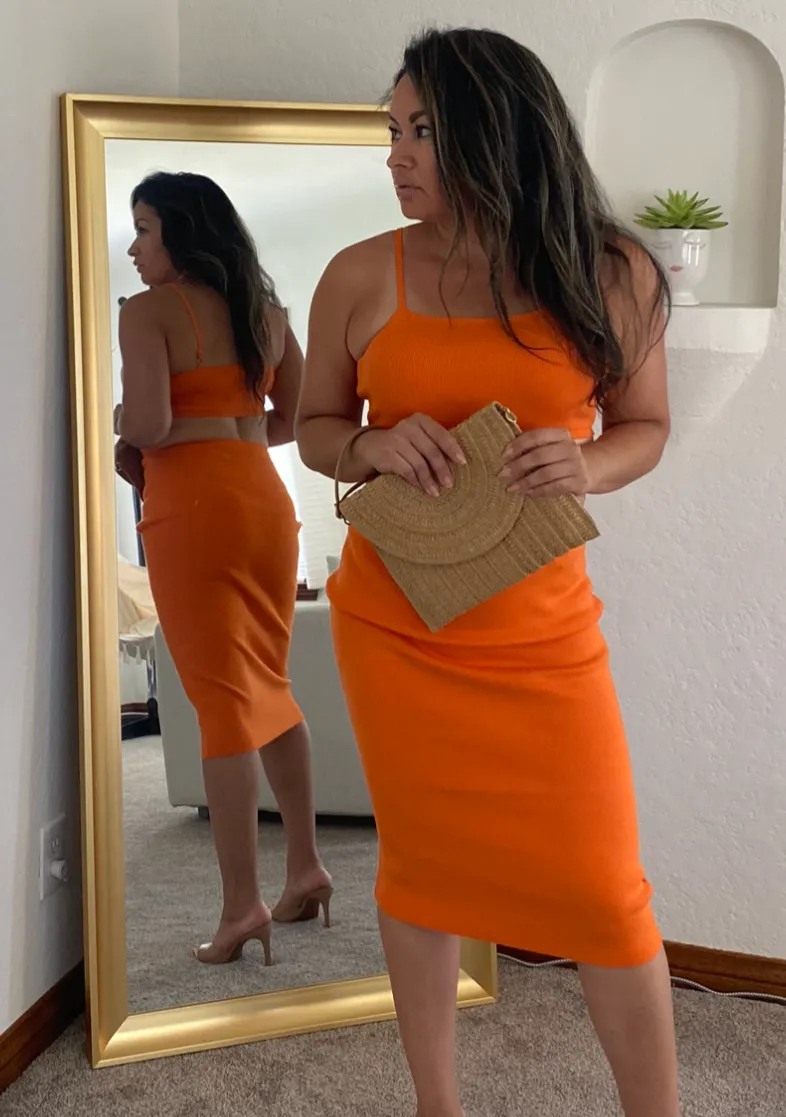 Orange Cut Out Midi Dress