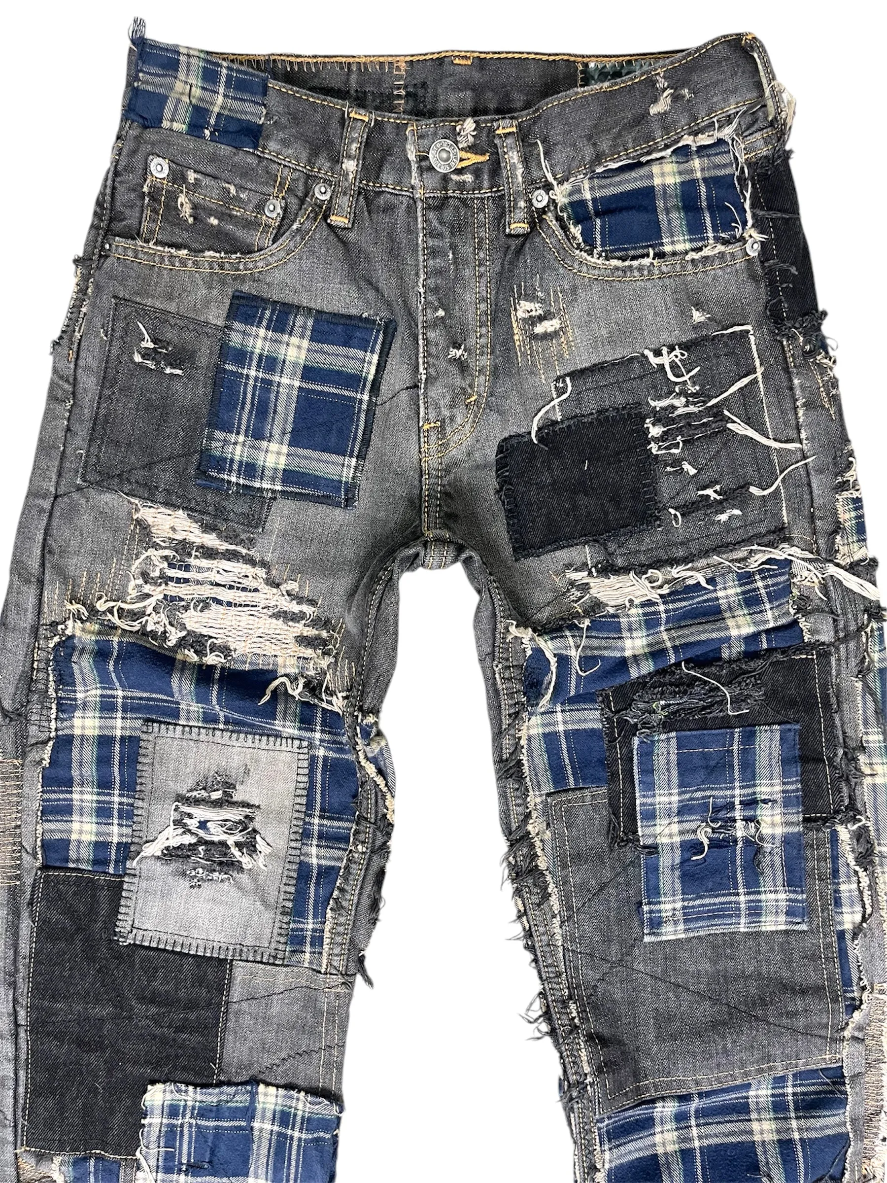 Plaid Patchwork Denim- 28