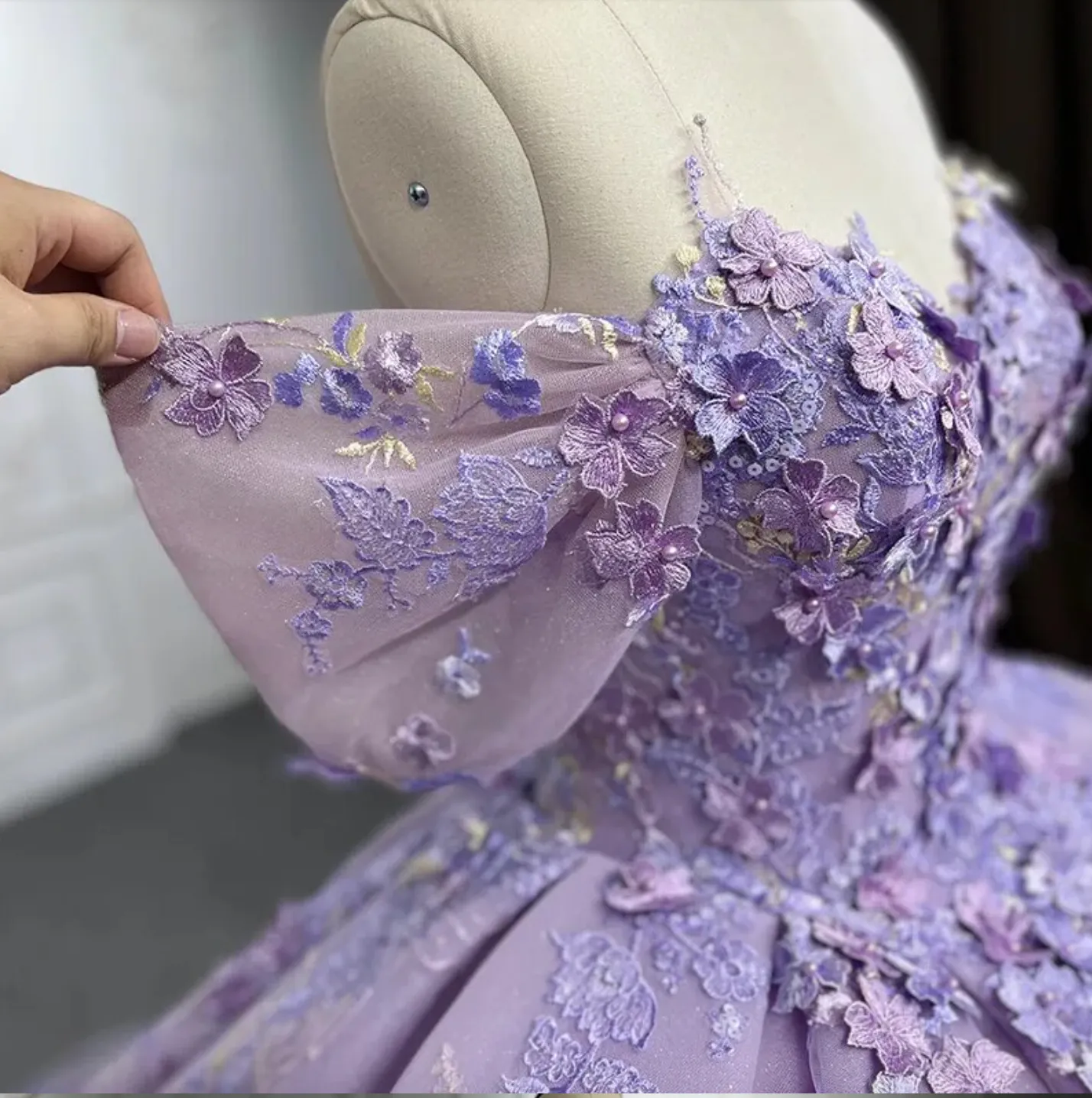 Purple Quinceanera Flower Bow Ball Gown Dress