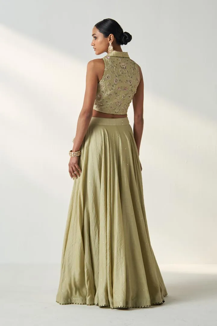 RAJITA GREEN GILET LEHENGA SET