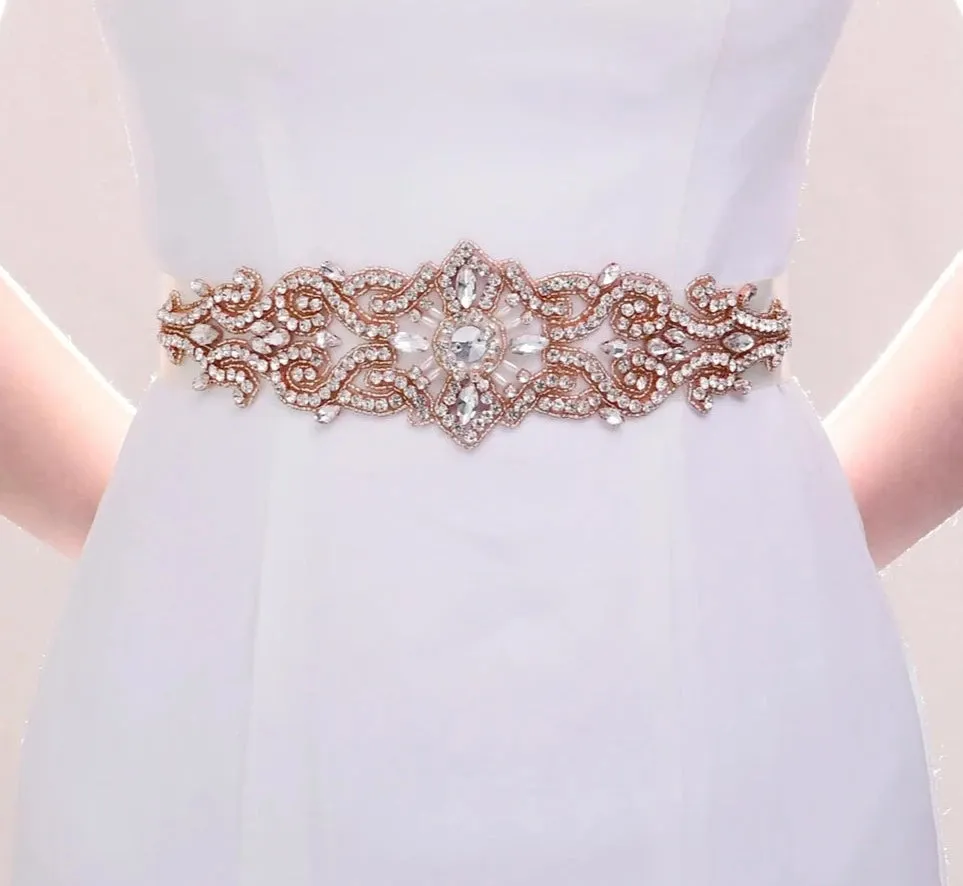 Rhinestones Bridal Belt with Ribbon Wedding Dress Belt Accessory