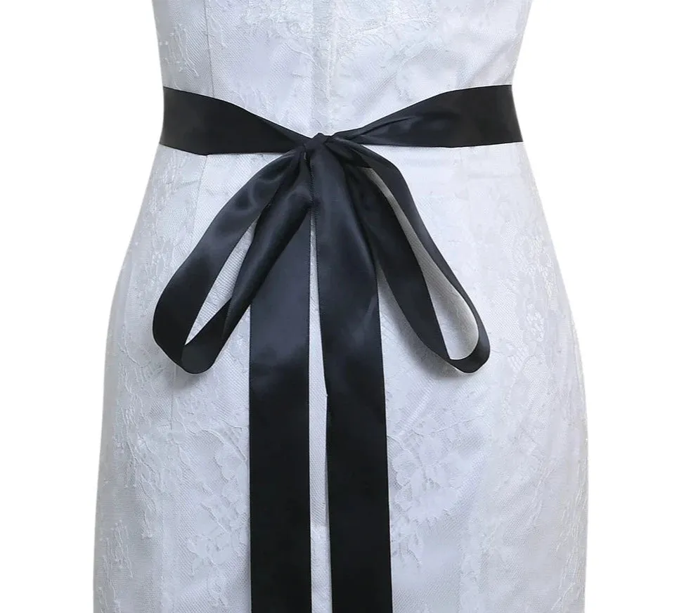 Rhinestones Bridal Belt with Ribbon Wedding Dress Belt Accessory