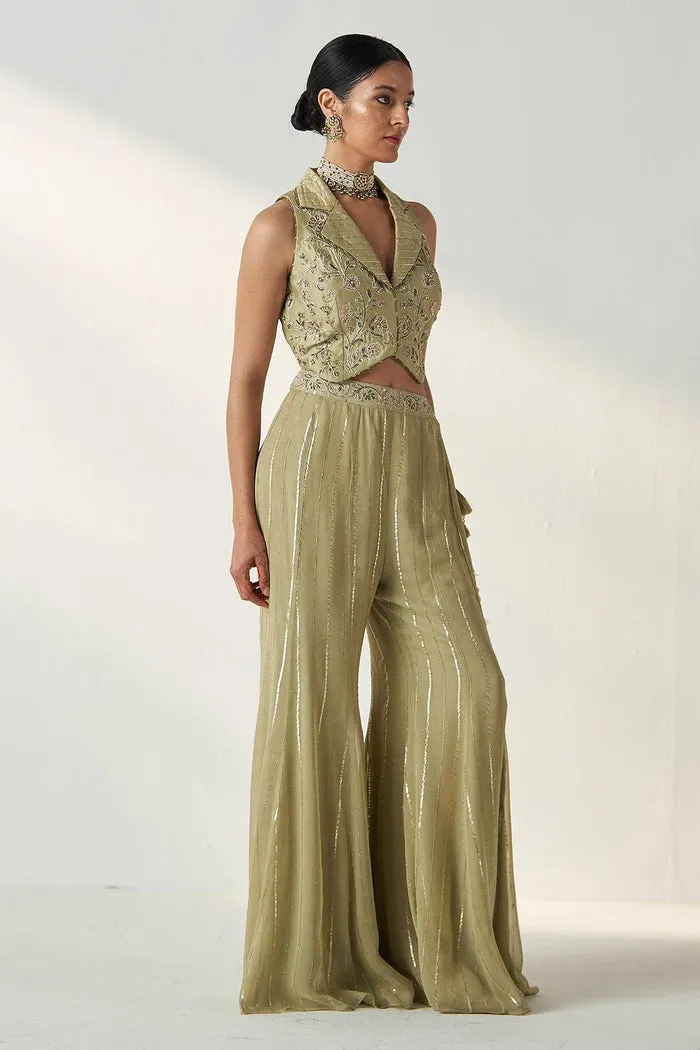 RIDHI GREEN GILET SHARARA SET