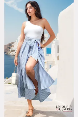 Sabrina Striped One-Shoulder Midi Dress