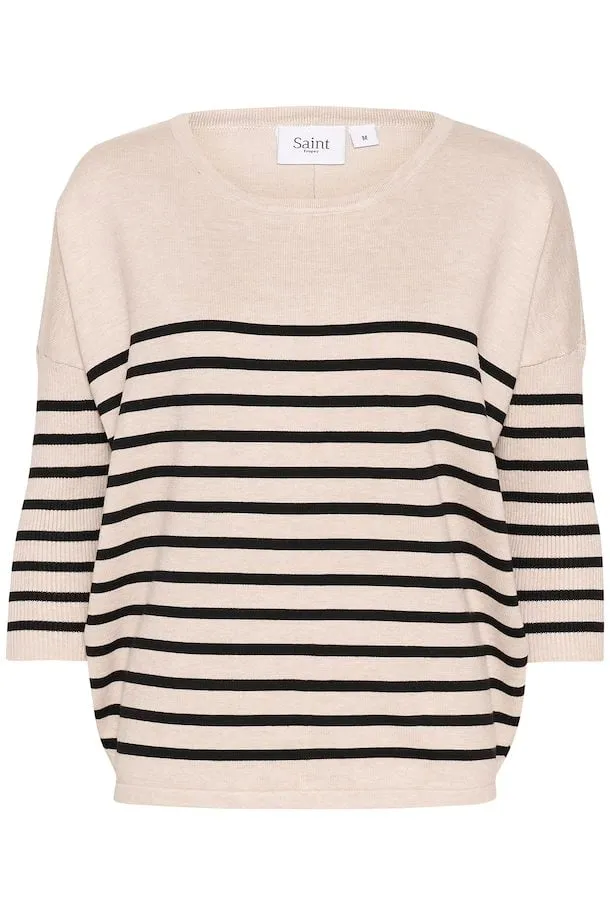 Saint Tropez Mila Roundneck Pullover in Gray Morn Mila Stripe