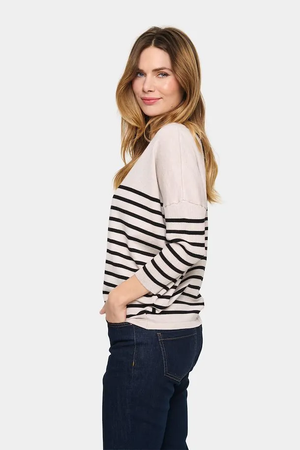 Saint Tropez Mila Roundneck Pullover in Gray Morn Mila Stripe