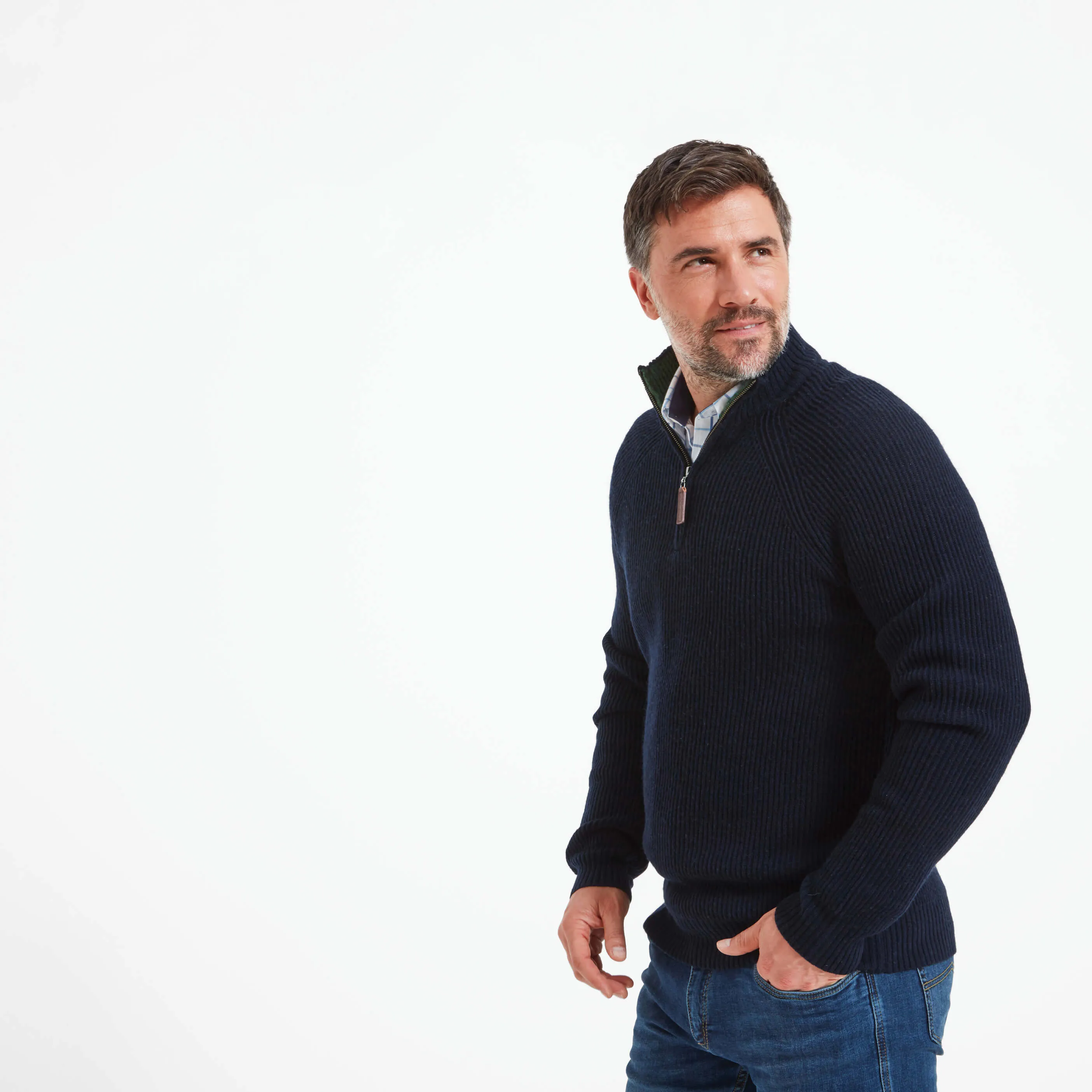 Schoffel Forres Ribbed Lambswool 1/4 Zip Neck Mens Jumper - Navy