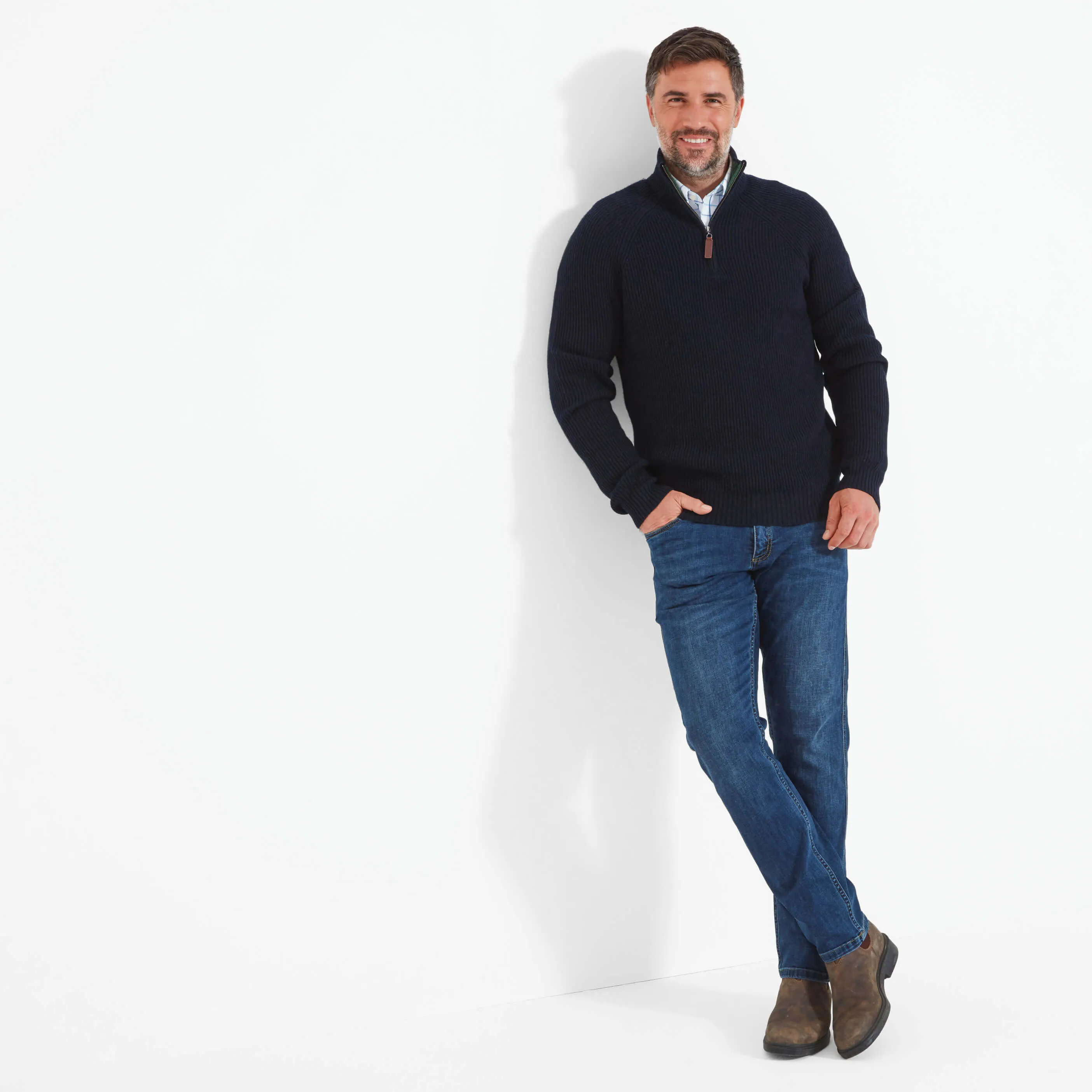 Schoffel Forres Ribbed Lambswool 1/4 Zip Neck Mens Jumper - Navy