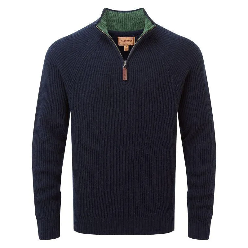 Schoffel Forres Ribbed Lambswool 1/4 Zip Neck Mens Jumper - Navy