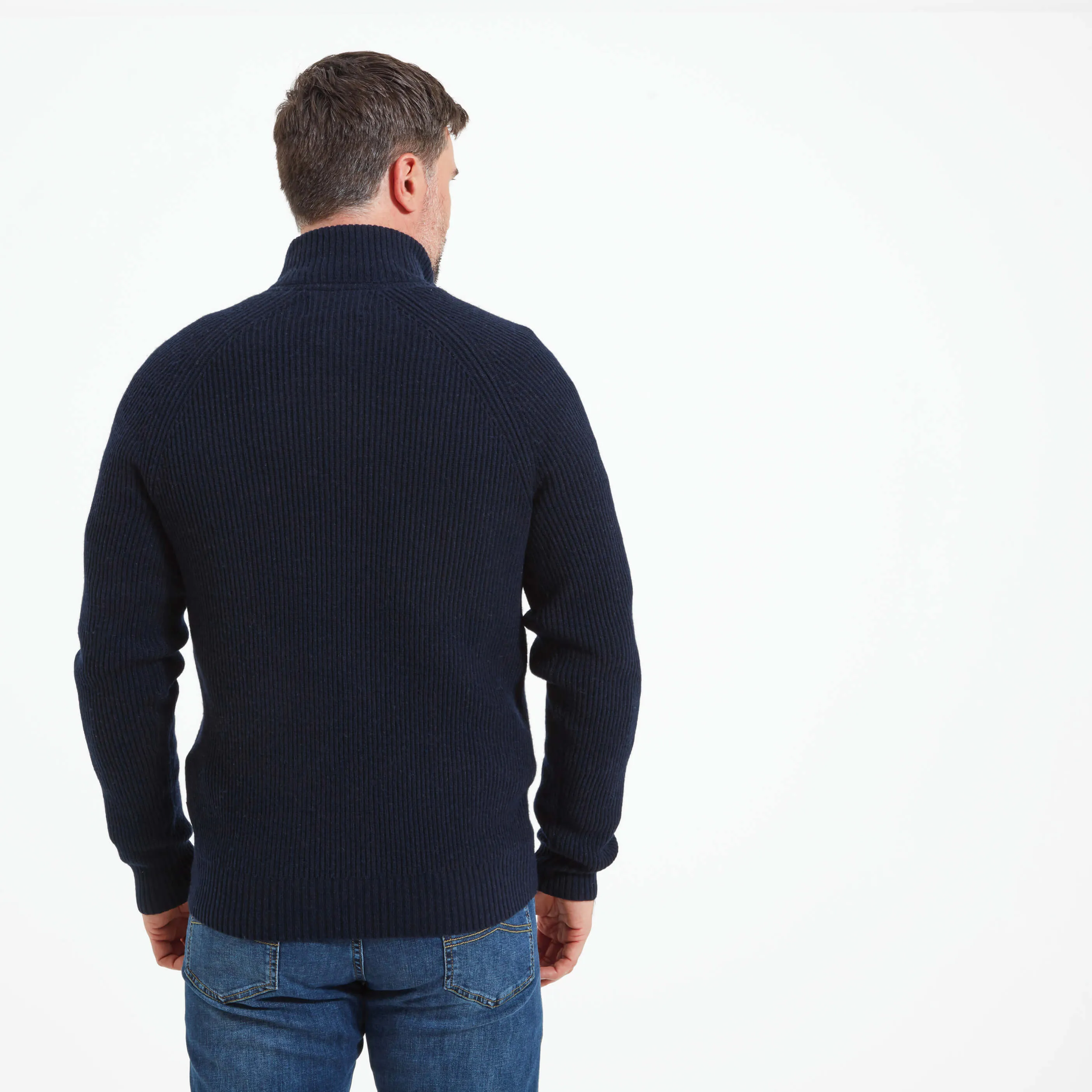 Schoffel Forres Ribbed Lambswool 1/4 Zip Neck Mens Jumper - Navy