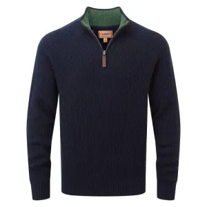 Schoffel Forres Ribbed Lambswool 1/4 Zip Neck Mens Jumper - Navy