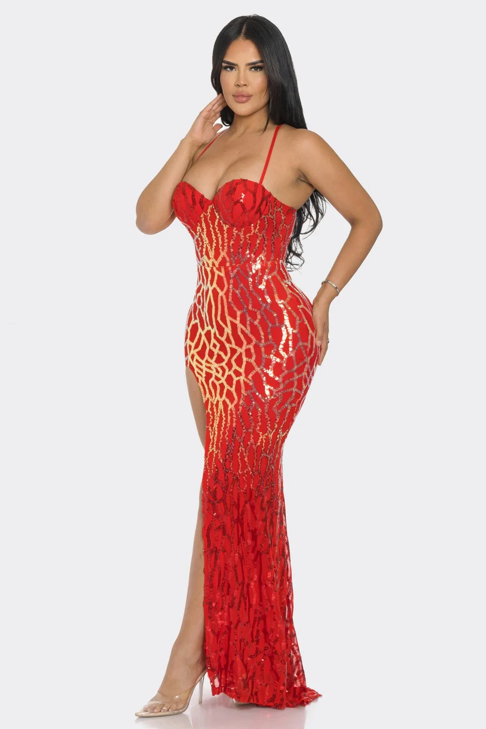 Sequin Side Cutout Maxi Dress | Glamorous (C25)