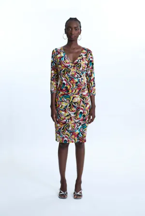 Side Ruched Printed Midi Dress
